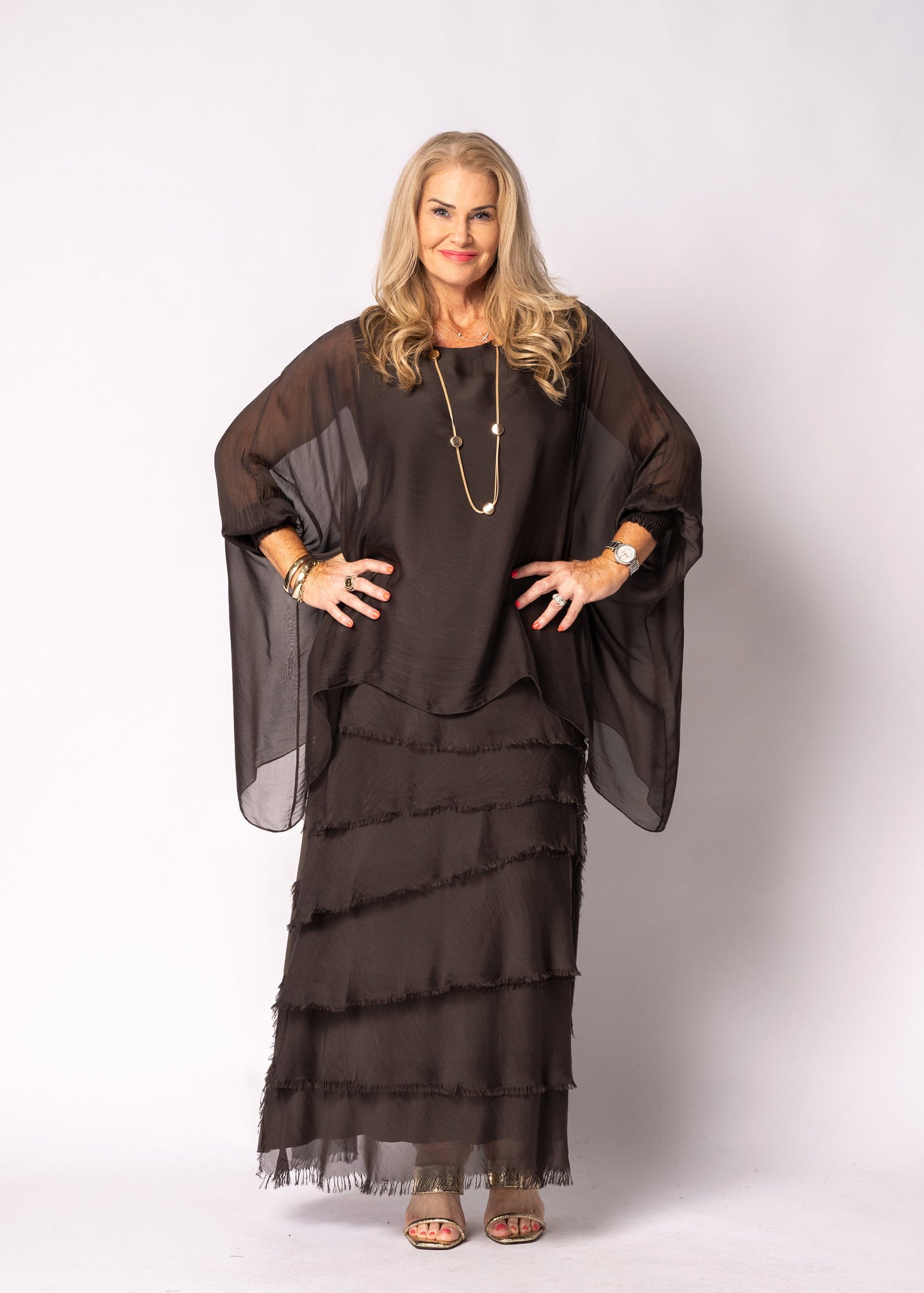 Fifi Silk Skirt in Chocolate Truffle