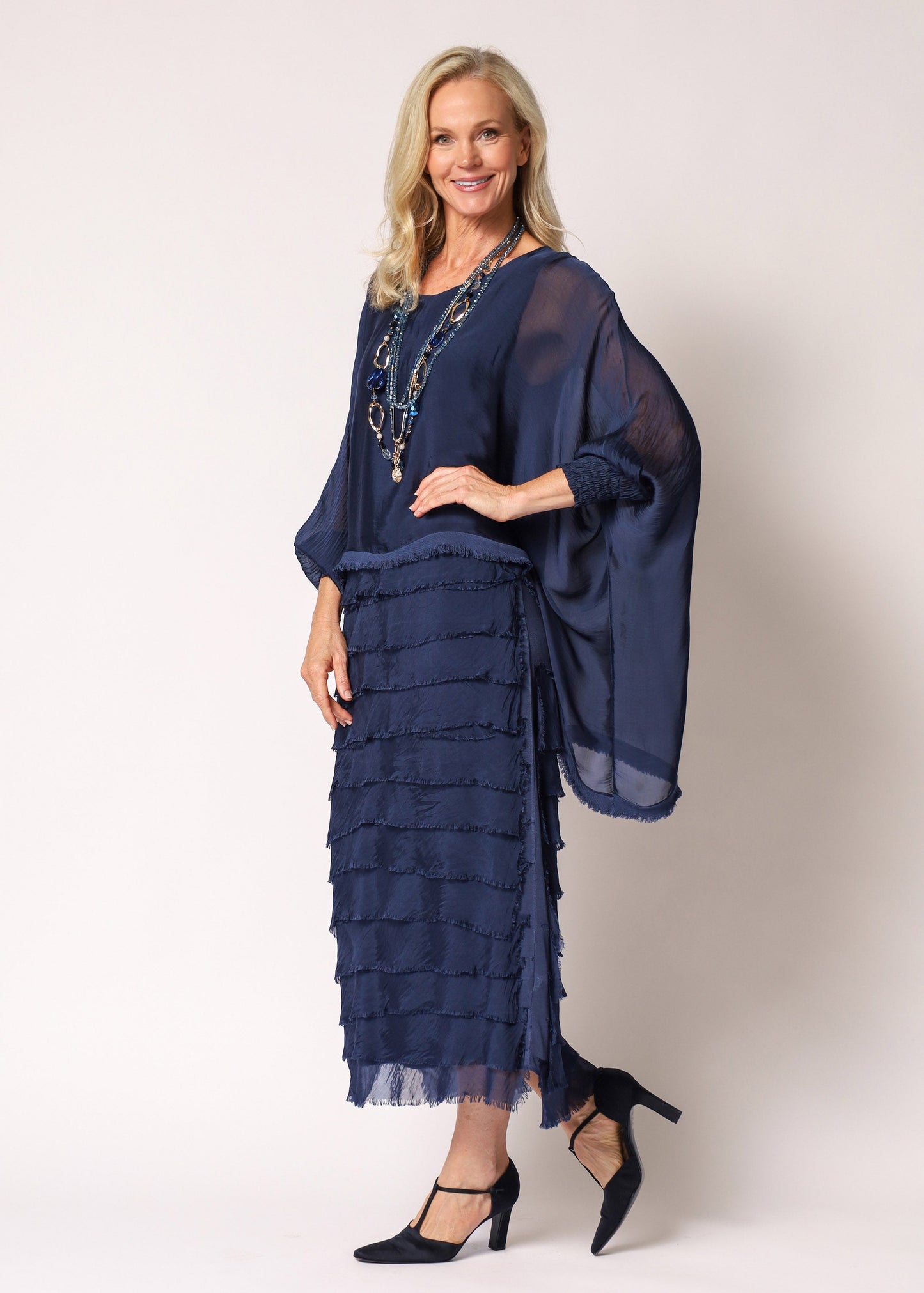 Netty Silk Dress in Navy