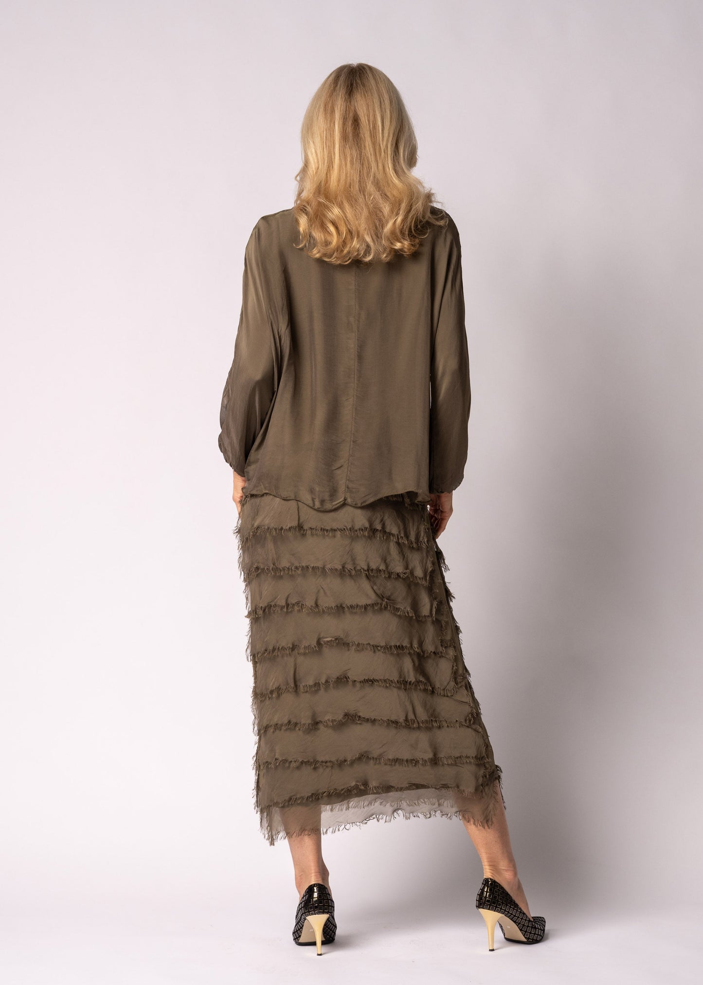 Odette Silk Dress in Moss Green