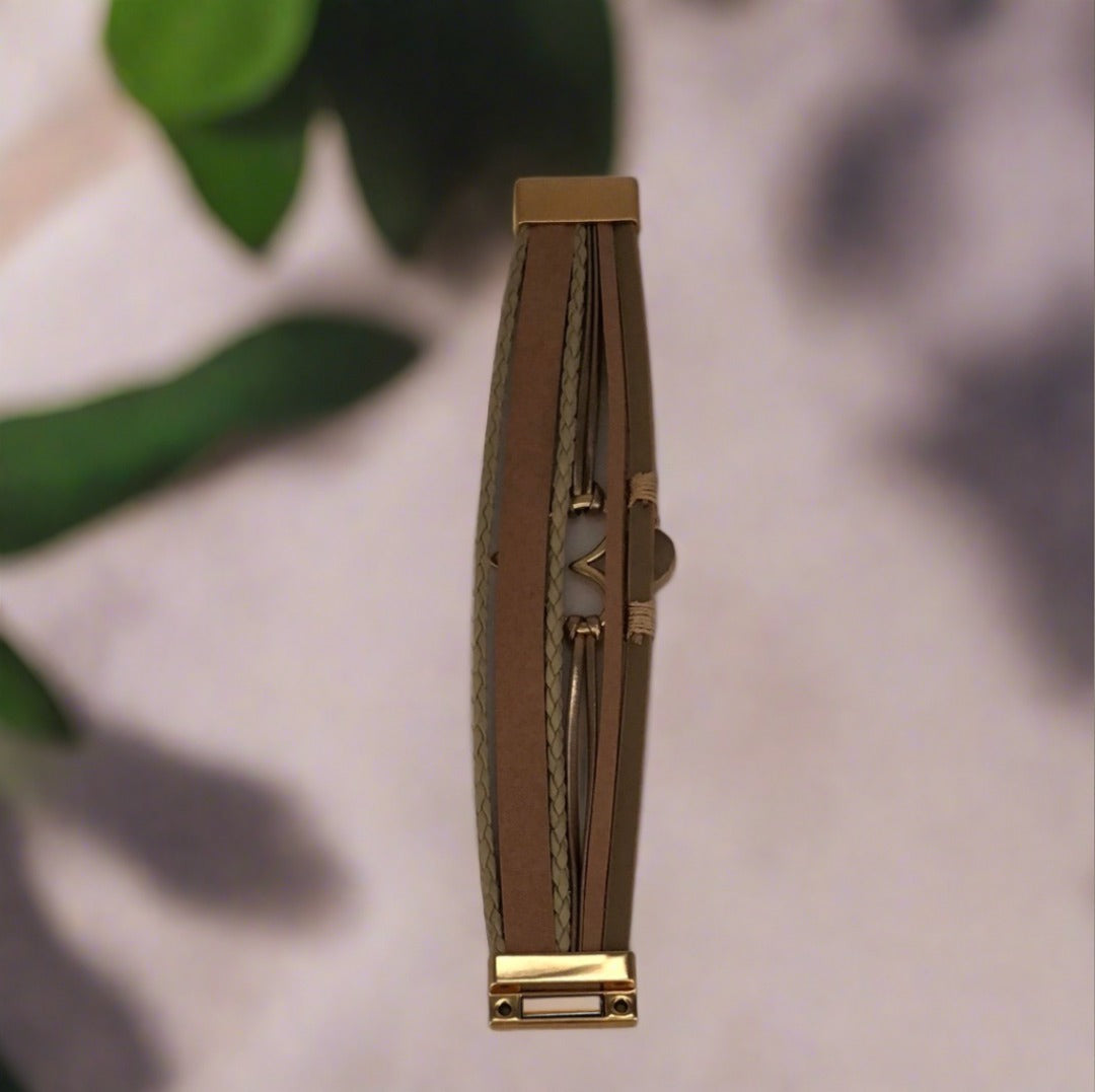 Gold Toned Magnetic Bracelet with Heart, Crystal and Diamanté Accents - For Narrow Wrist - Cheeky Goddess