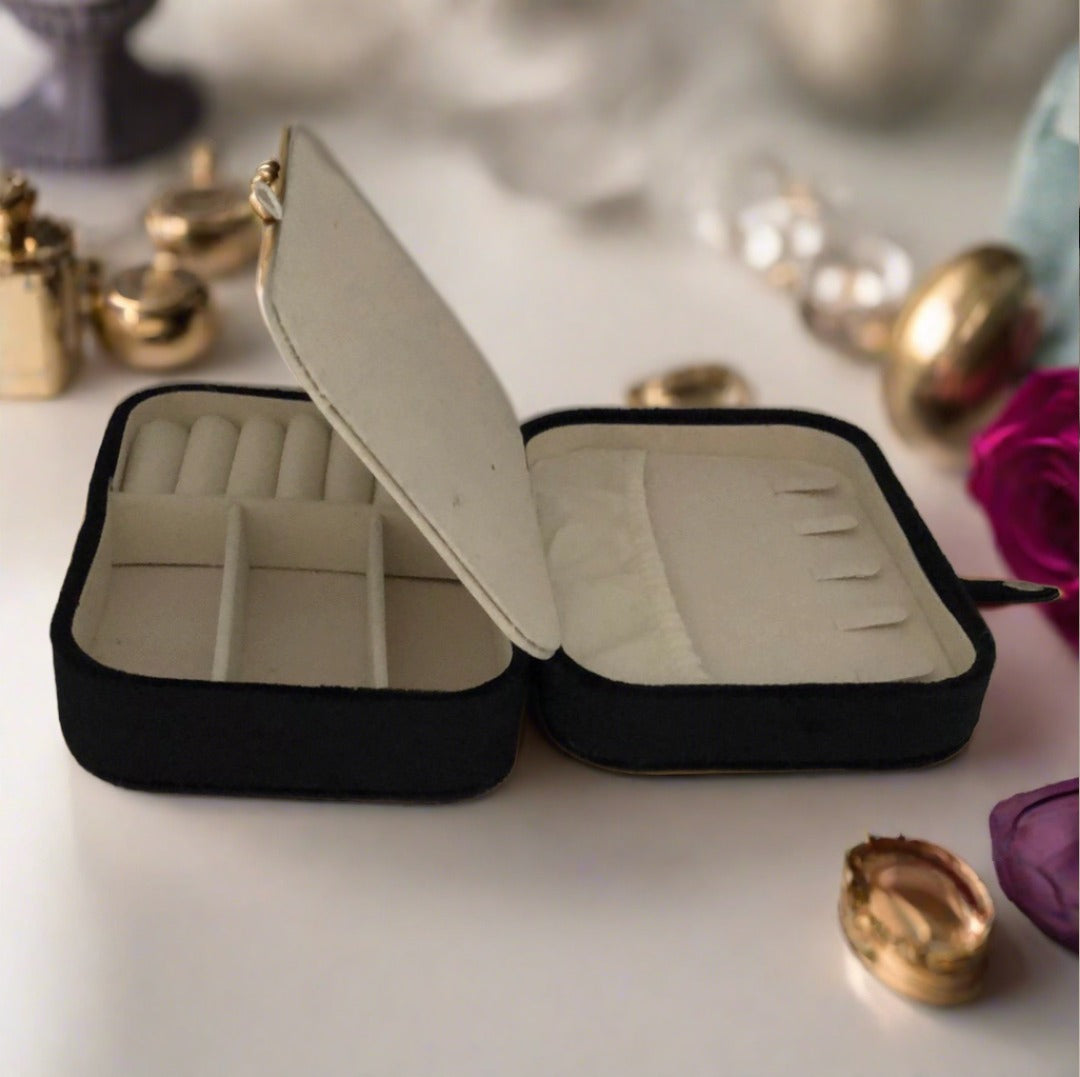 Velvet Jewellery Box - Black - For Dresser or Travel - Cheeky Goddess