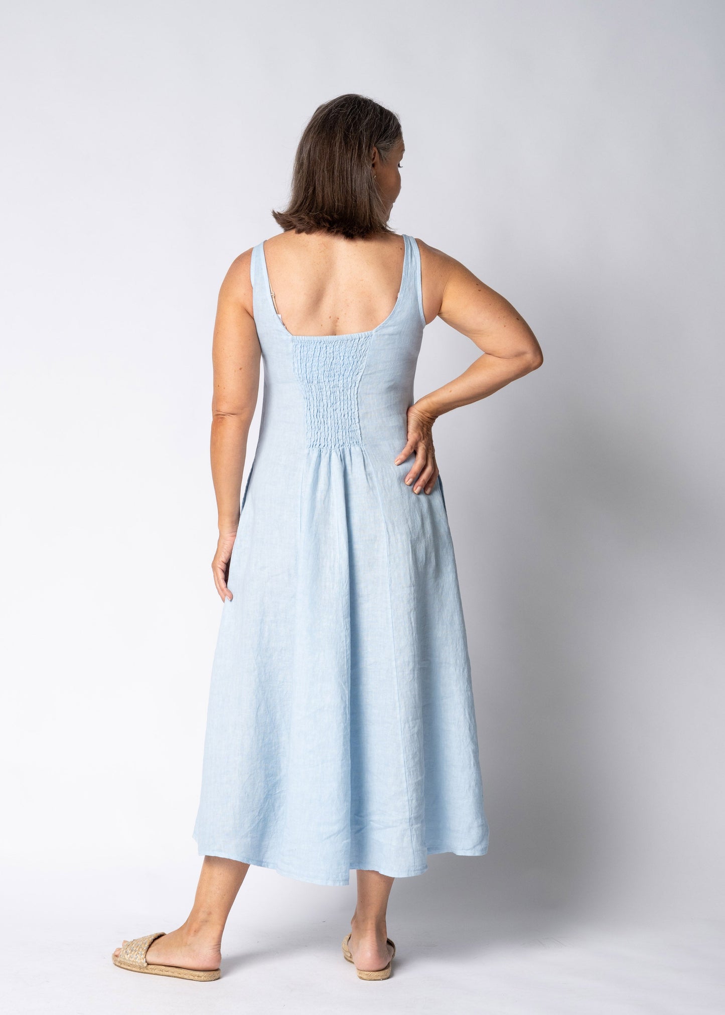 Selana Linen Dress in Baby Blue