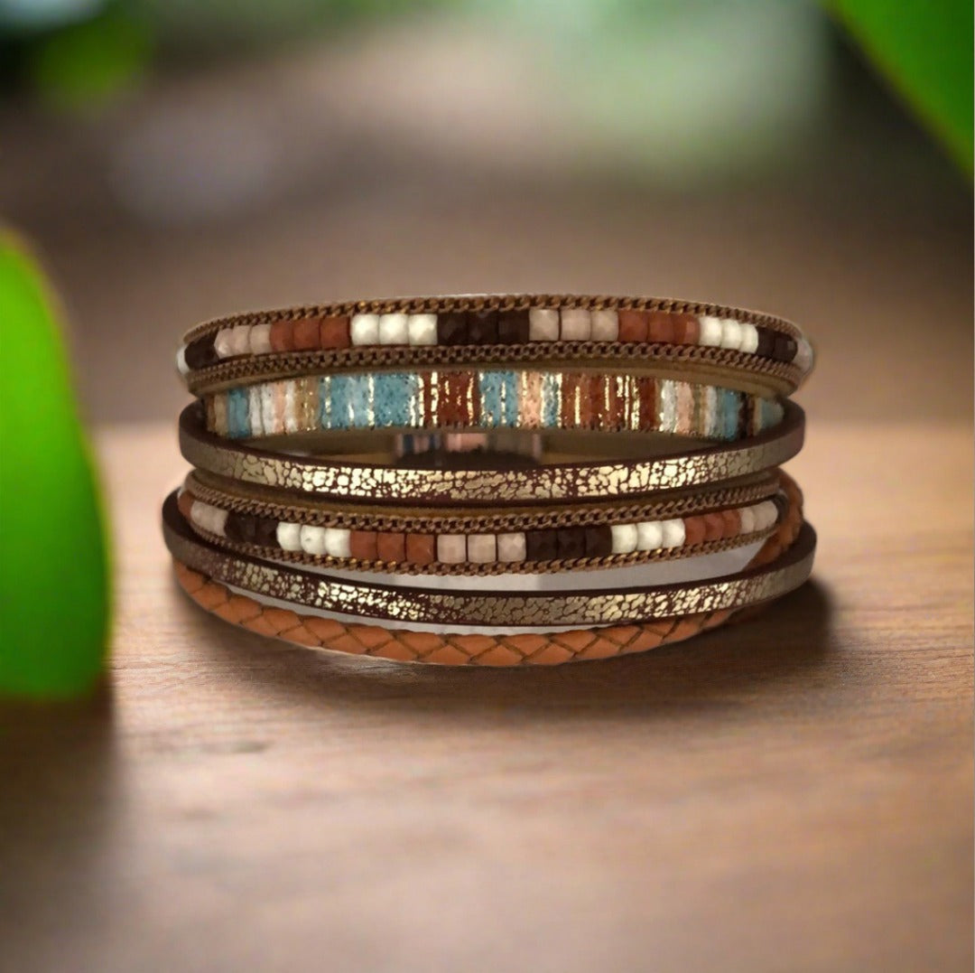 Southwestern Style Magnetic Bracelet with Multiple Neutral Colors - Cheeky Goddess