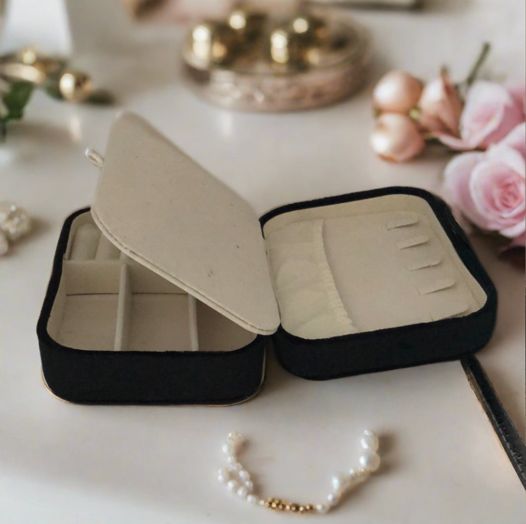 Velvet Jewellery Box - Black - For Dresser or Travel - Cheeky Goddess