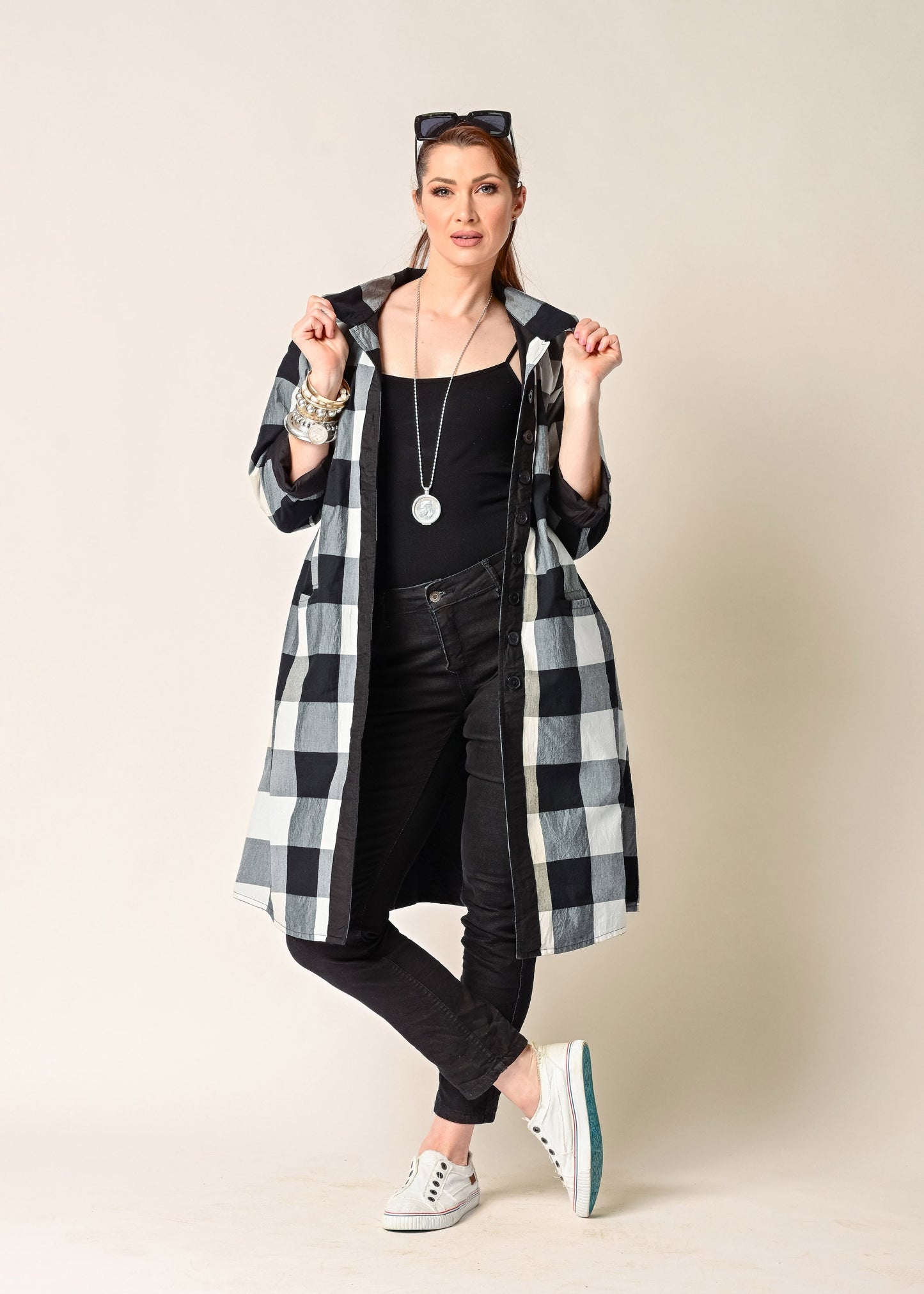 Anthea Cotton Jacket in Onyx Check
