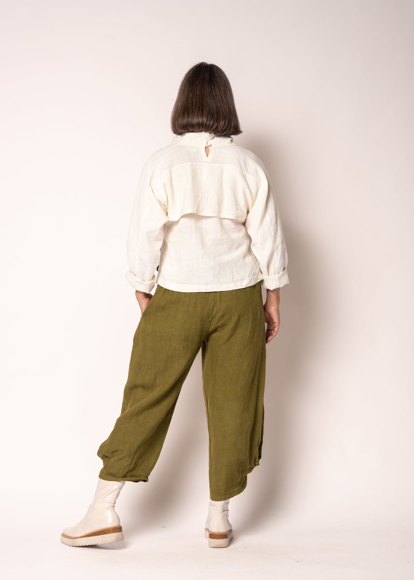 Addison Linen Pant in Green Olive