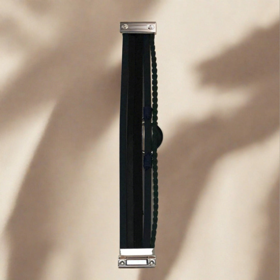 Blue Indigo Magnetic Bracelet with Silver Circle and Diamanté and Snake Skin Pattern Accents - Cheeky Goddess