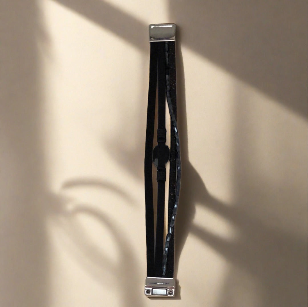 Black Magnetic Bracelet with Crystal, Diamanté and Bead Accents - Cheeky Goddess