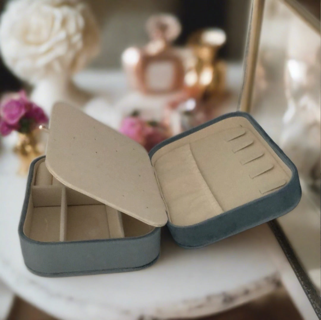 Velvet Jewellery Box - Light Blue - For Dresser or Travel - Cheeky Goddess