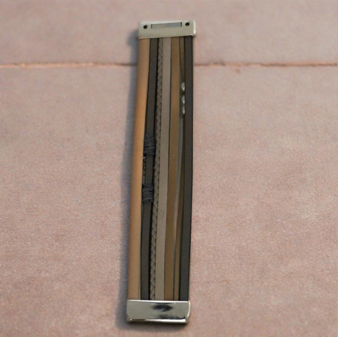 Grey Toned Magnetic Bracelet with Tree of Life, Faux Pearls, Message and Brown and Silver Accents - Cheeky Goddess