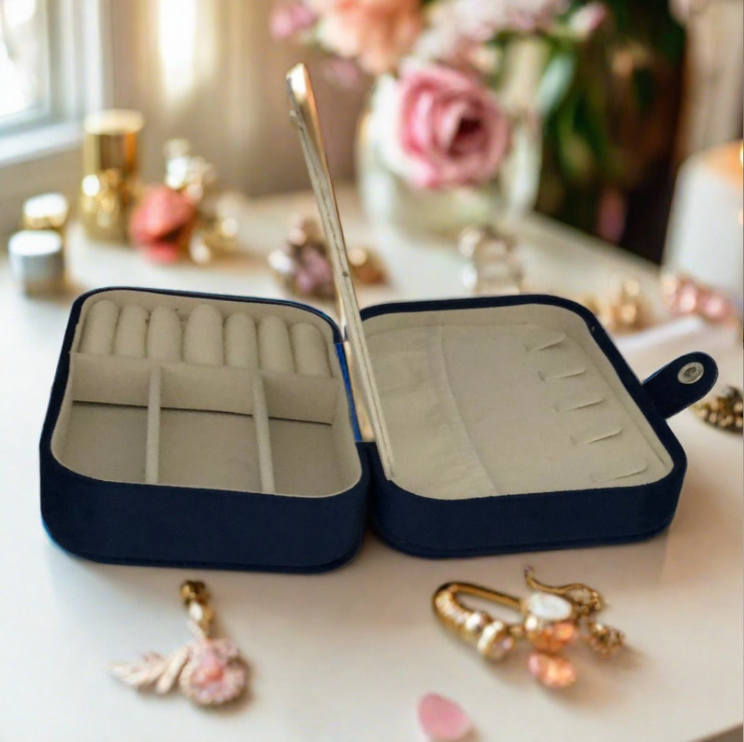 Velvet Jewellery Box - Dark Blue - For Dresser or Travel - Cheeky Goddess