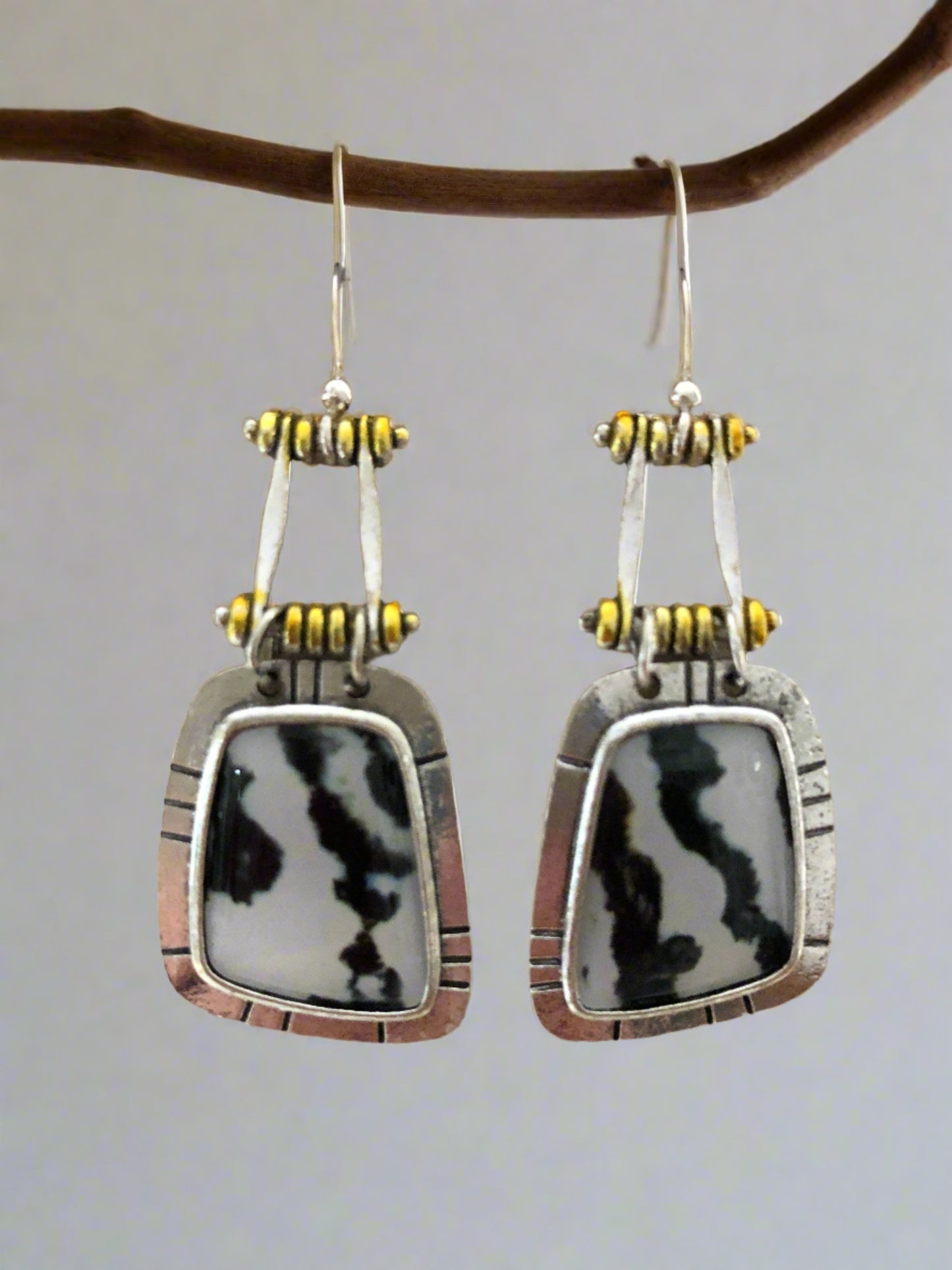 Tiger Print Drop Earrings with Gold Accents - Cheeky Goddess
