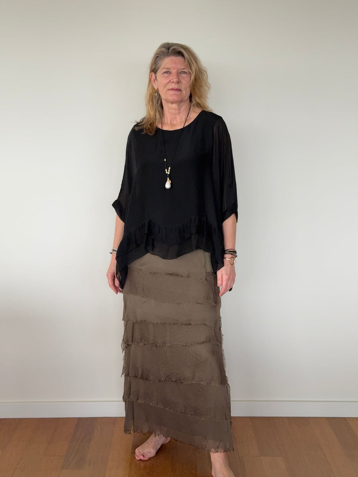 Fifi Silk Skirt in Moss Green