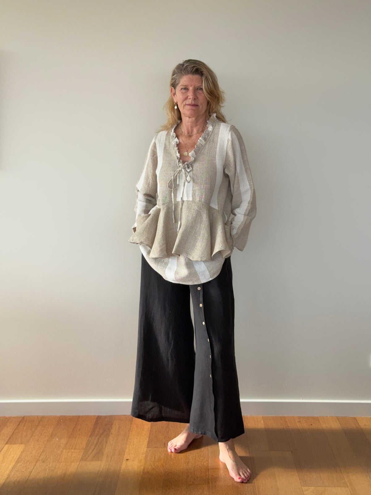 Napoleon Linen Blend Top in Cream - ML Size 14 to 16 - LAST ONE