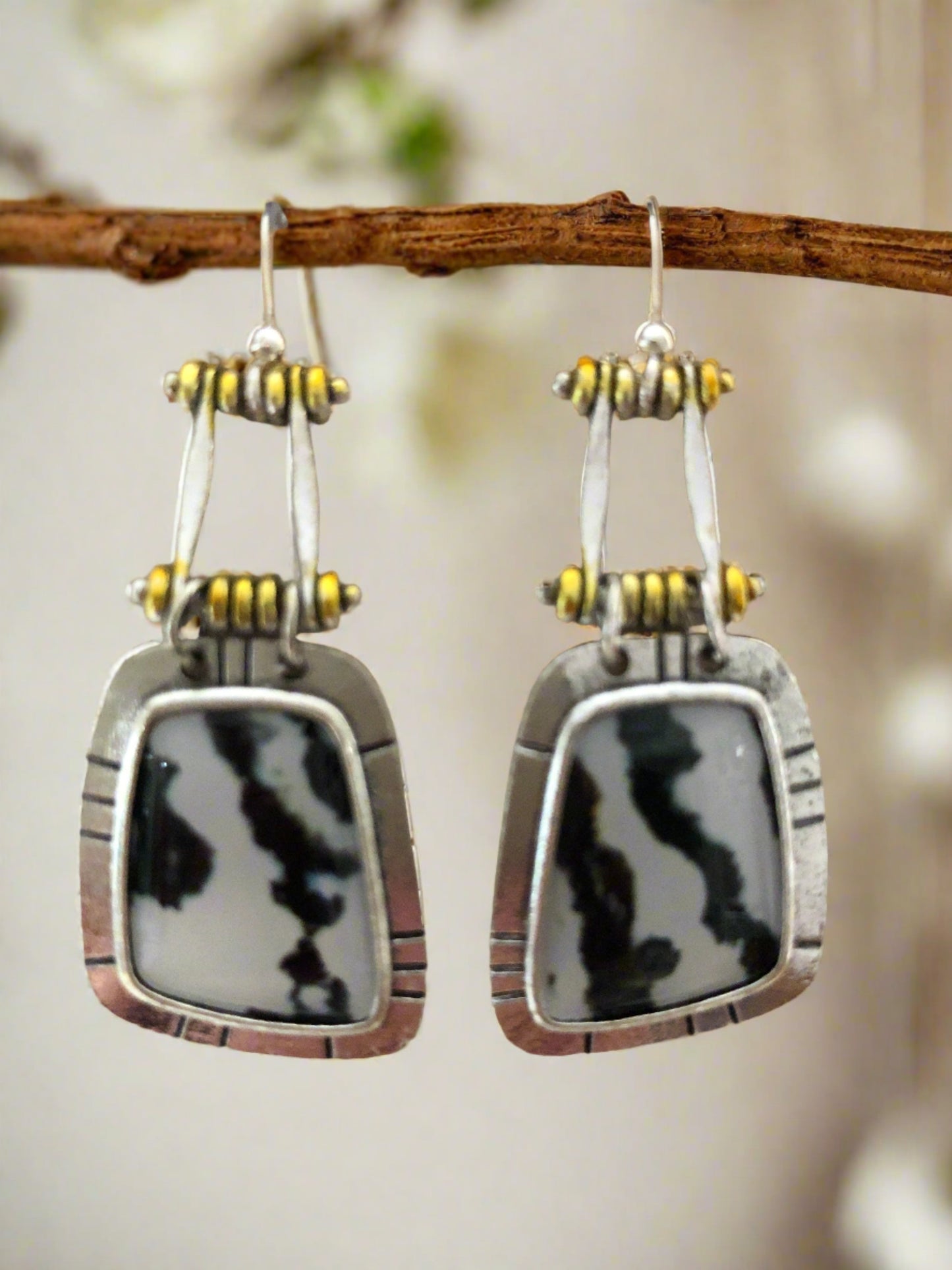 Tiger Print Drop Earrings with Gold Accents - Cheeky Goddess