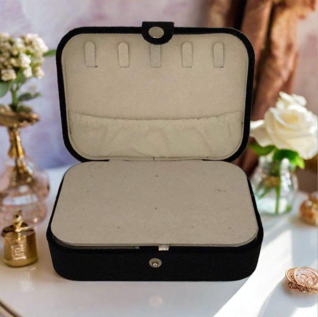 Velvet Jewellery Box - Plain - Black - For Dresser or Travel - Cheeky Goddess