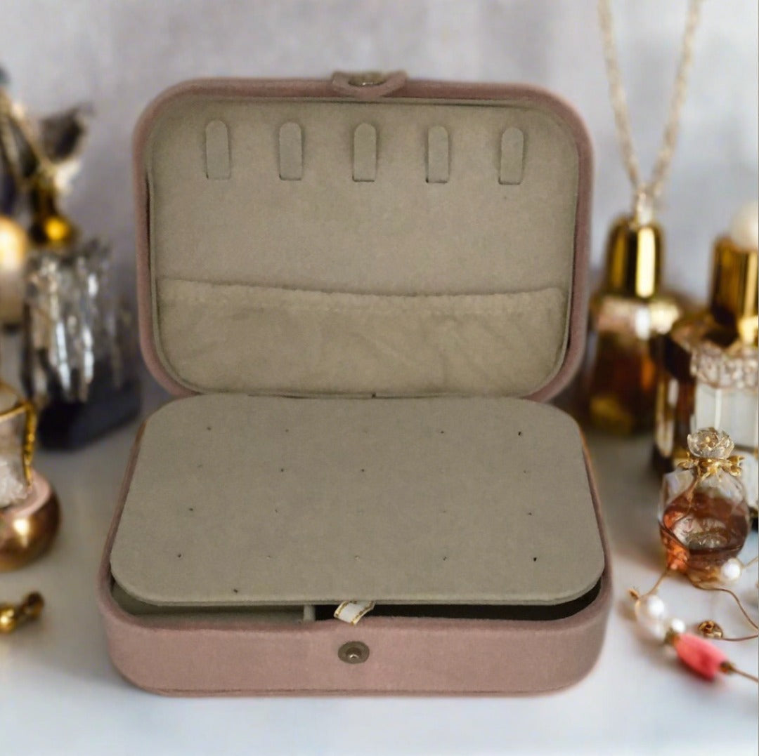 Velvet Jewellery Box - Plain - Pink - For Dresser or Travel - Cheeky Goddess