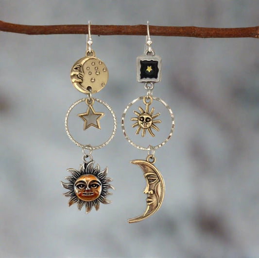 Sun Moon and Star Drop Earrings - Cheeky Goddess