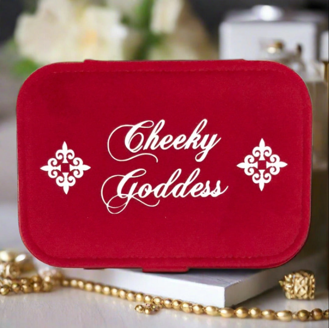 Custom Name Velvet Jewellery Box - Red - Personalized Gifts for Her - For Dresser or Travel - Cheeky Goddess