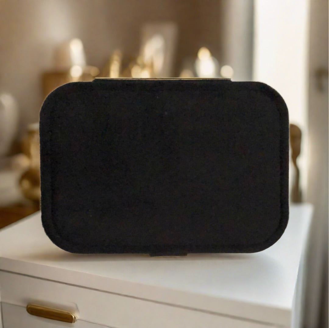 Velvet Jewellery Box - Plain - Black - For Dresser or Travel - Cheeky Goddess