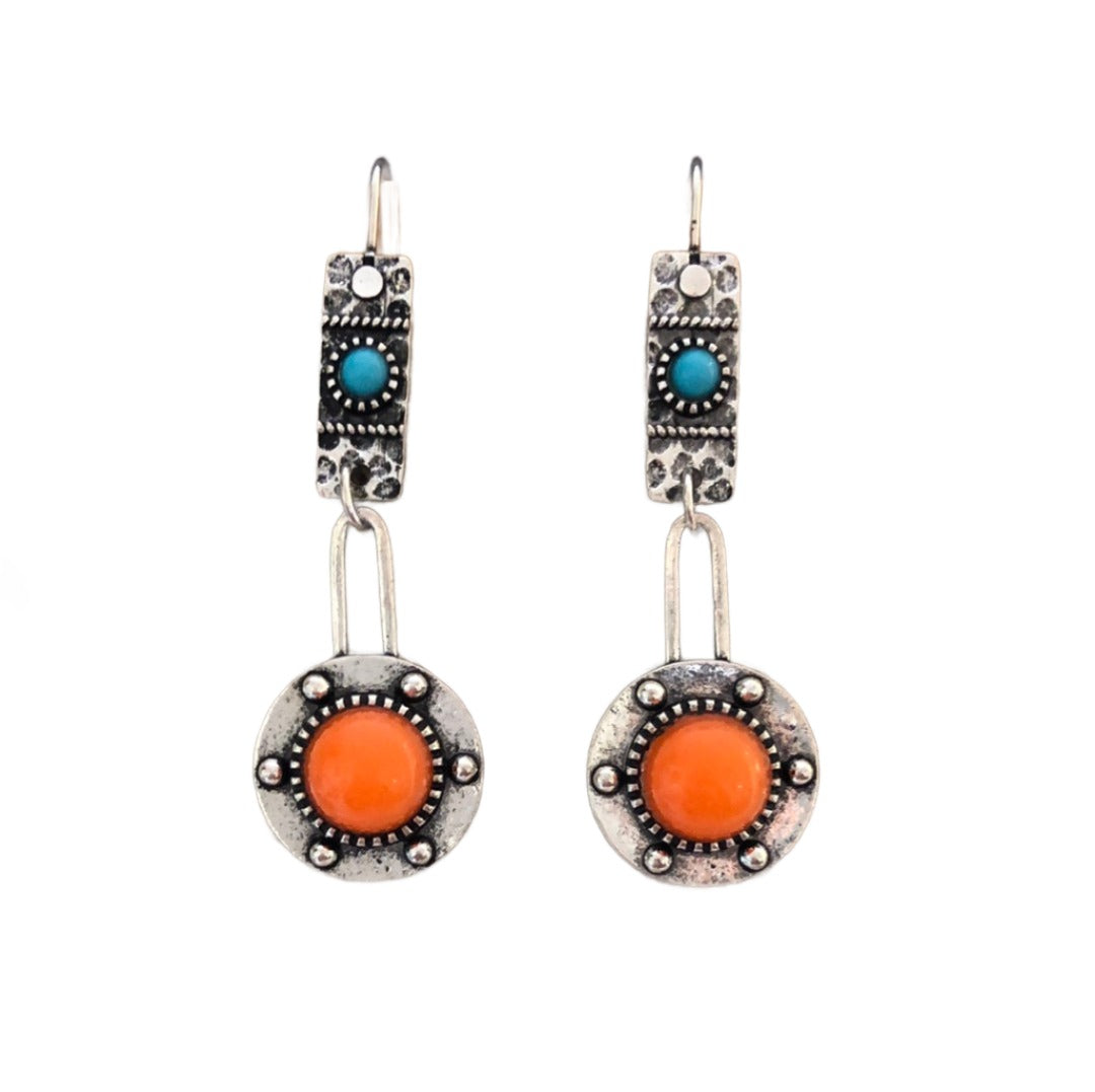 Southwestern Style Orange and Blue Earrings - Cheeky Goddess