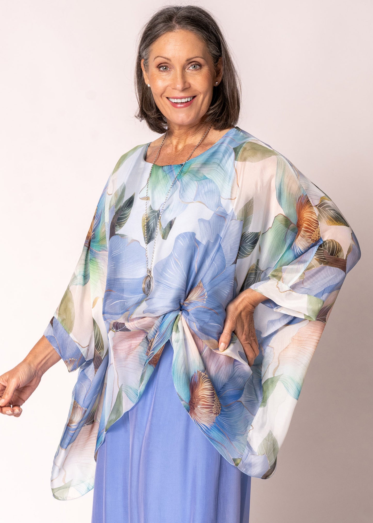 Olivine Silk Top in Jeans Blue
