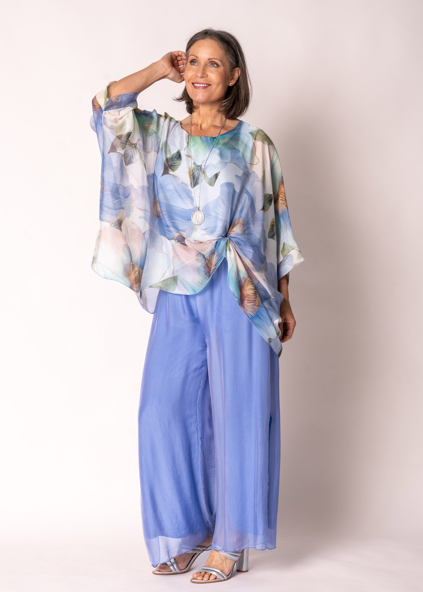 Olivine Silk Top in Jeans Blue