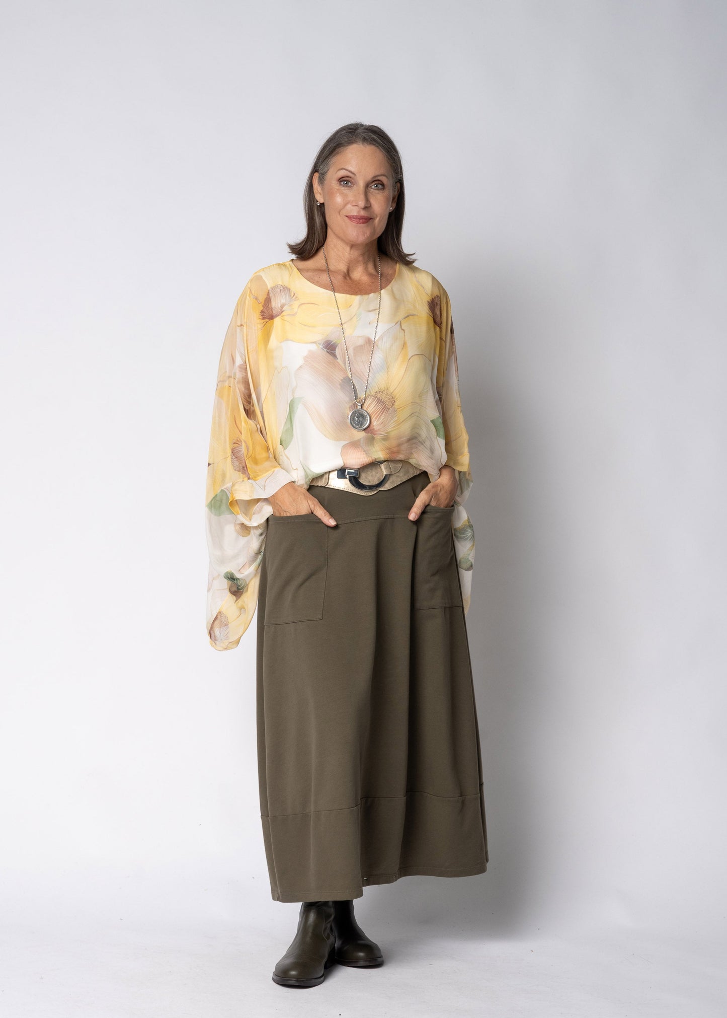 Olivine Silk Top in Lucca Lemon