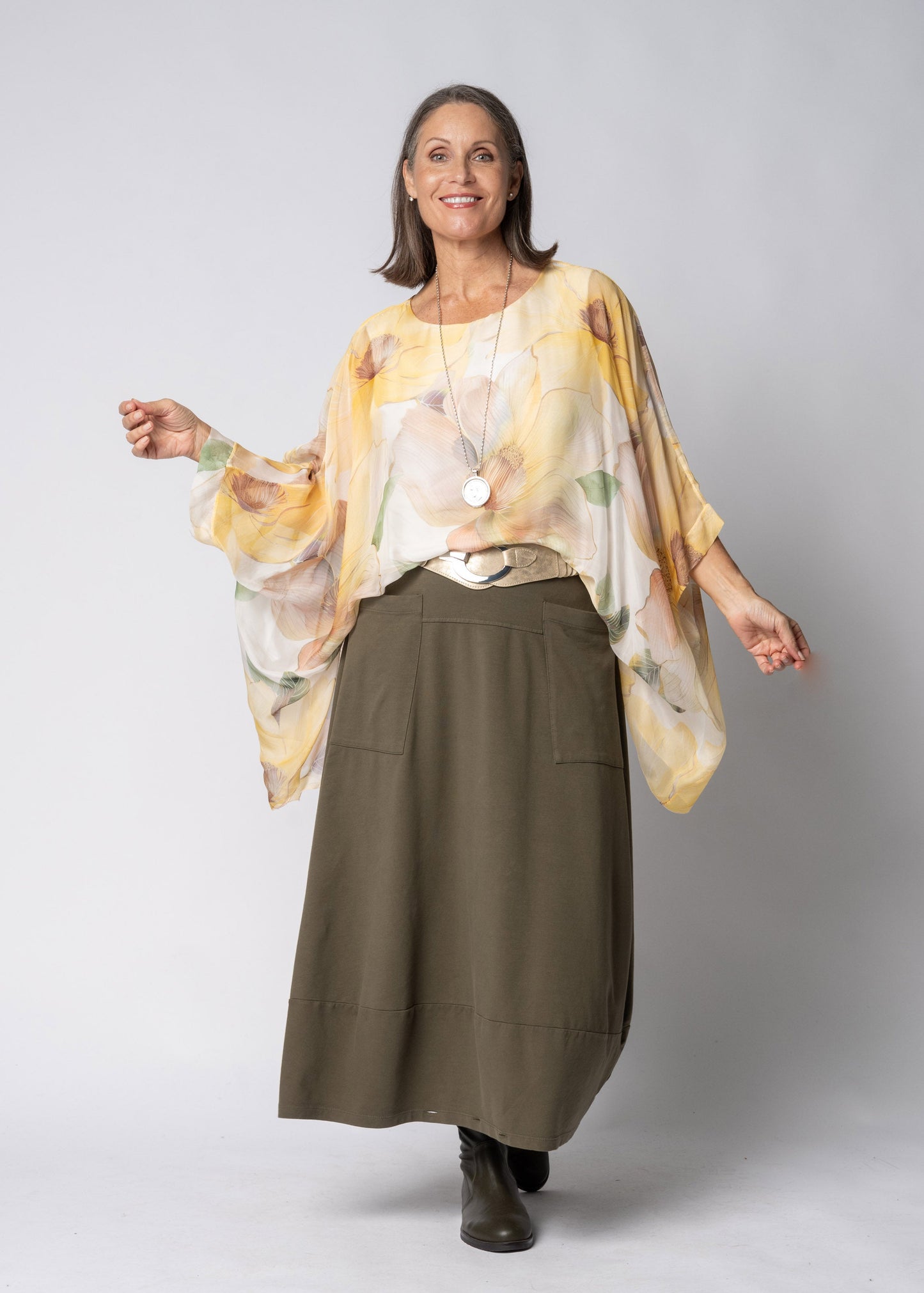 Olivine Silk Top in Lucca Lemon