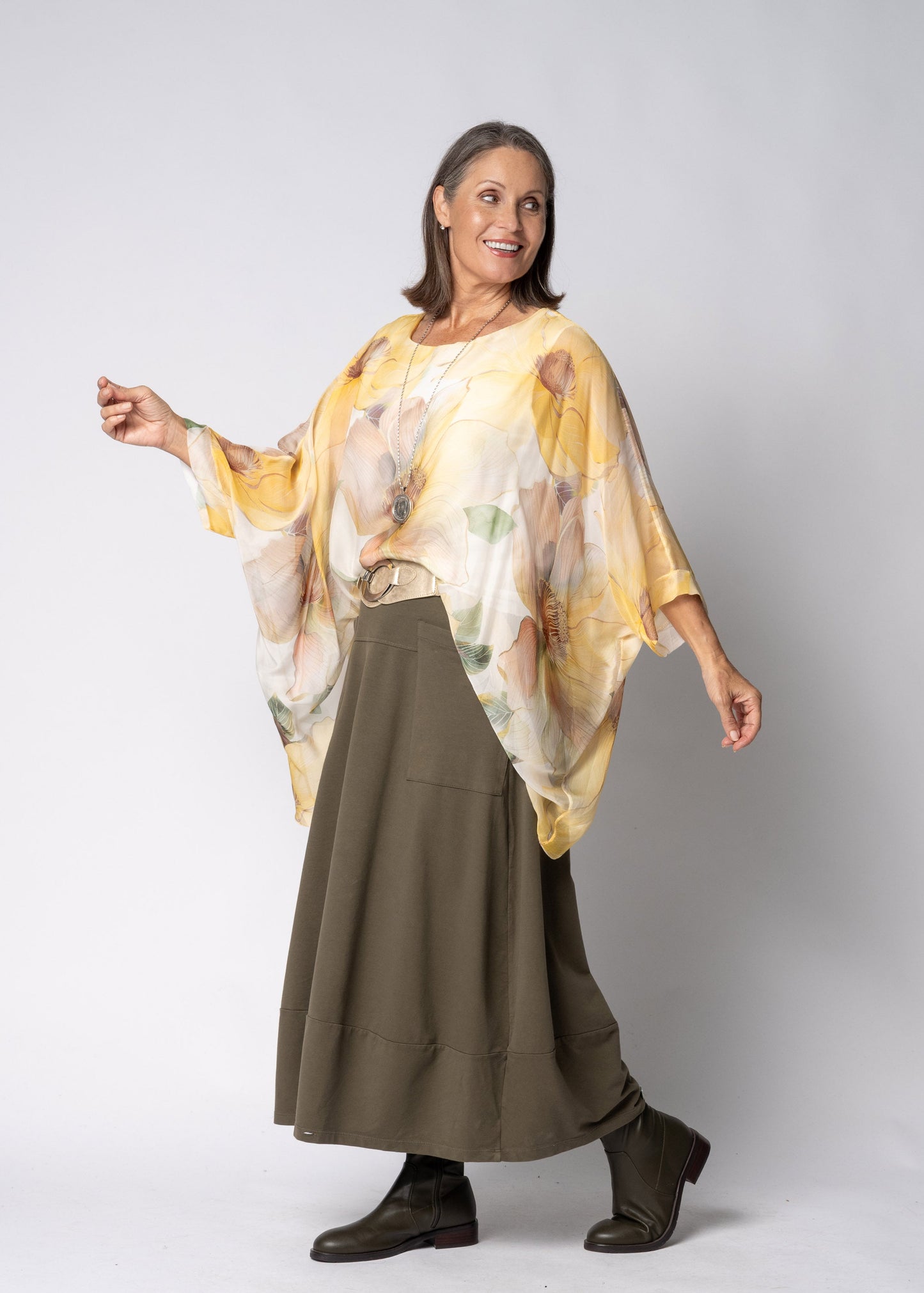 Olivine Silk Top in Lucca Lemon