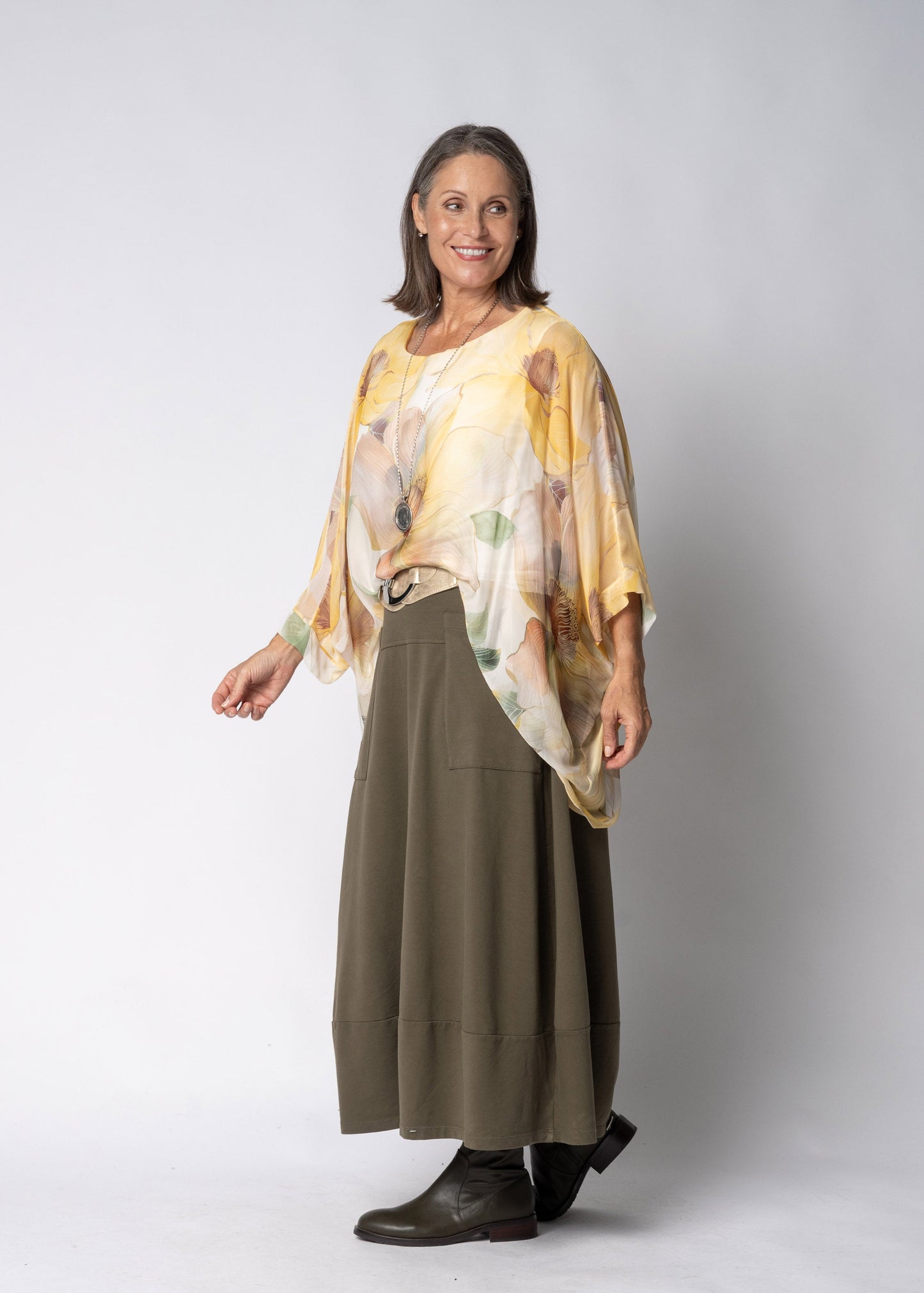 Olivine Silk Top in Lucca Lemon