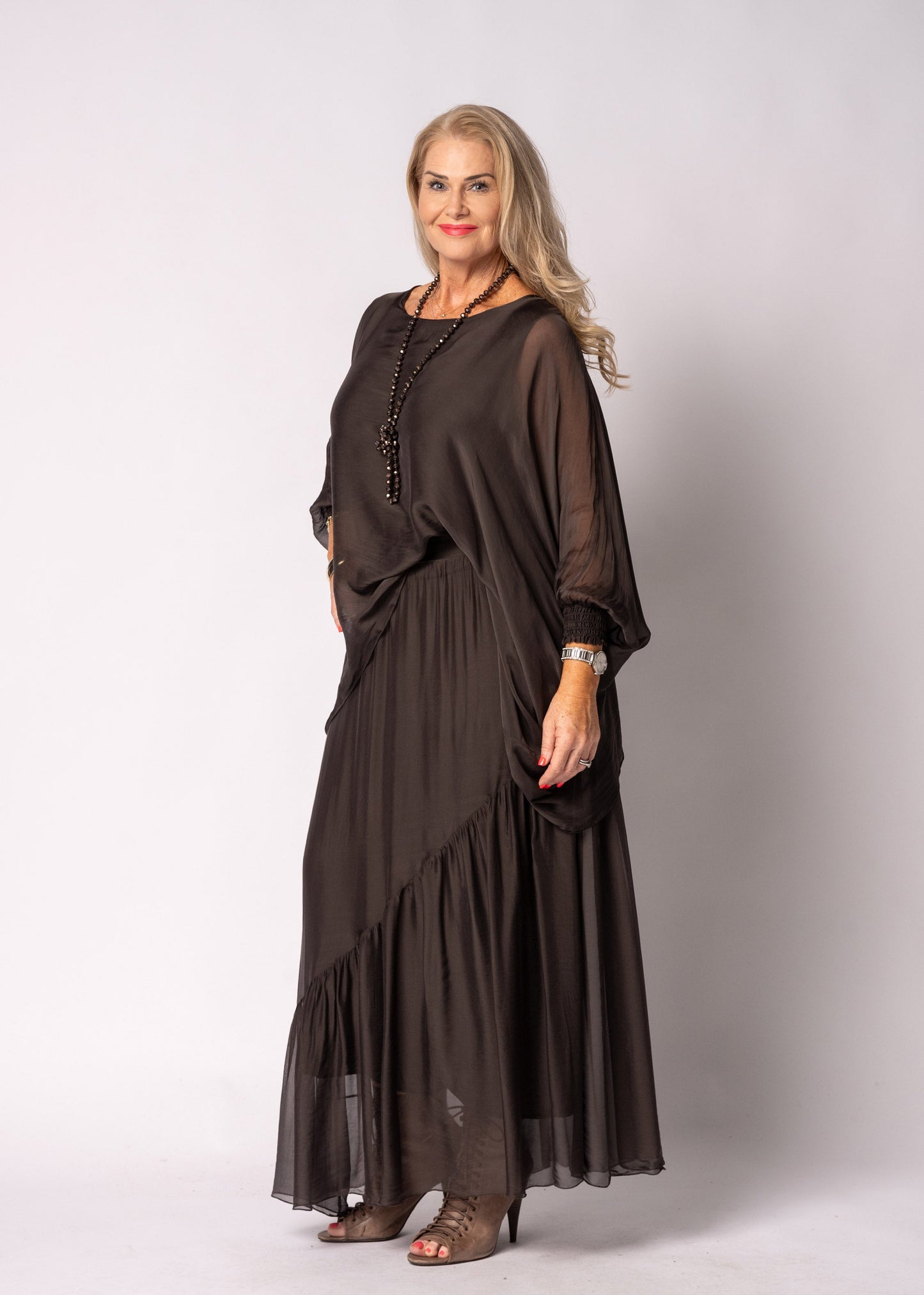 Adelise Silk Skirt in Chocolate Truffle