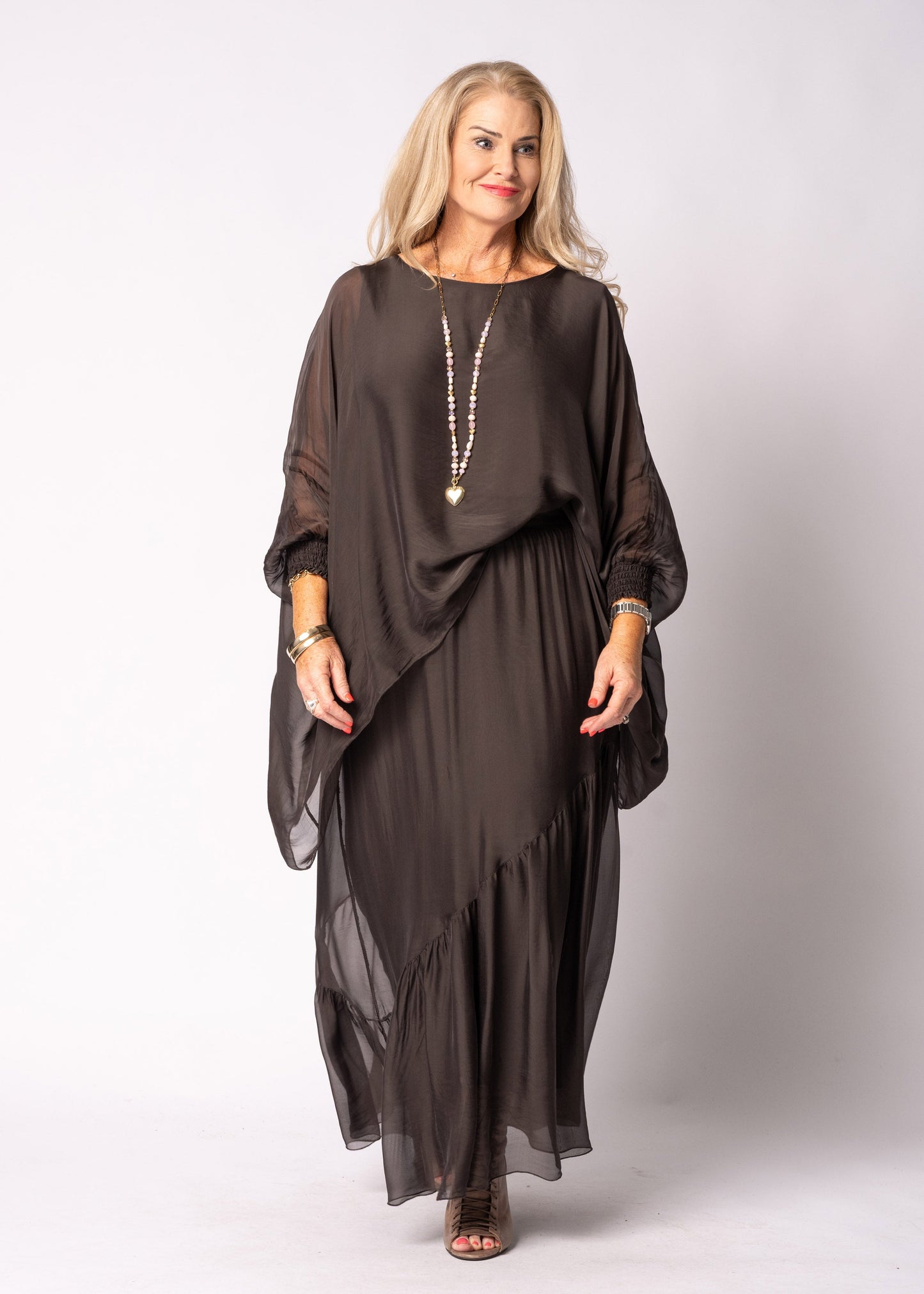 Adelise Silk Skirt in Chocolate Truffle