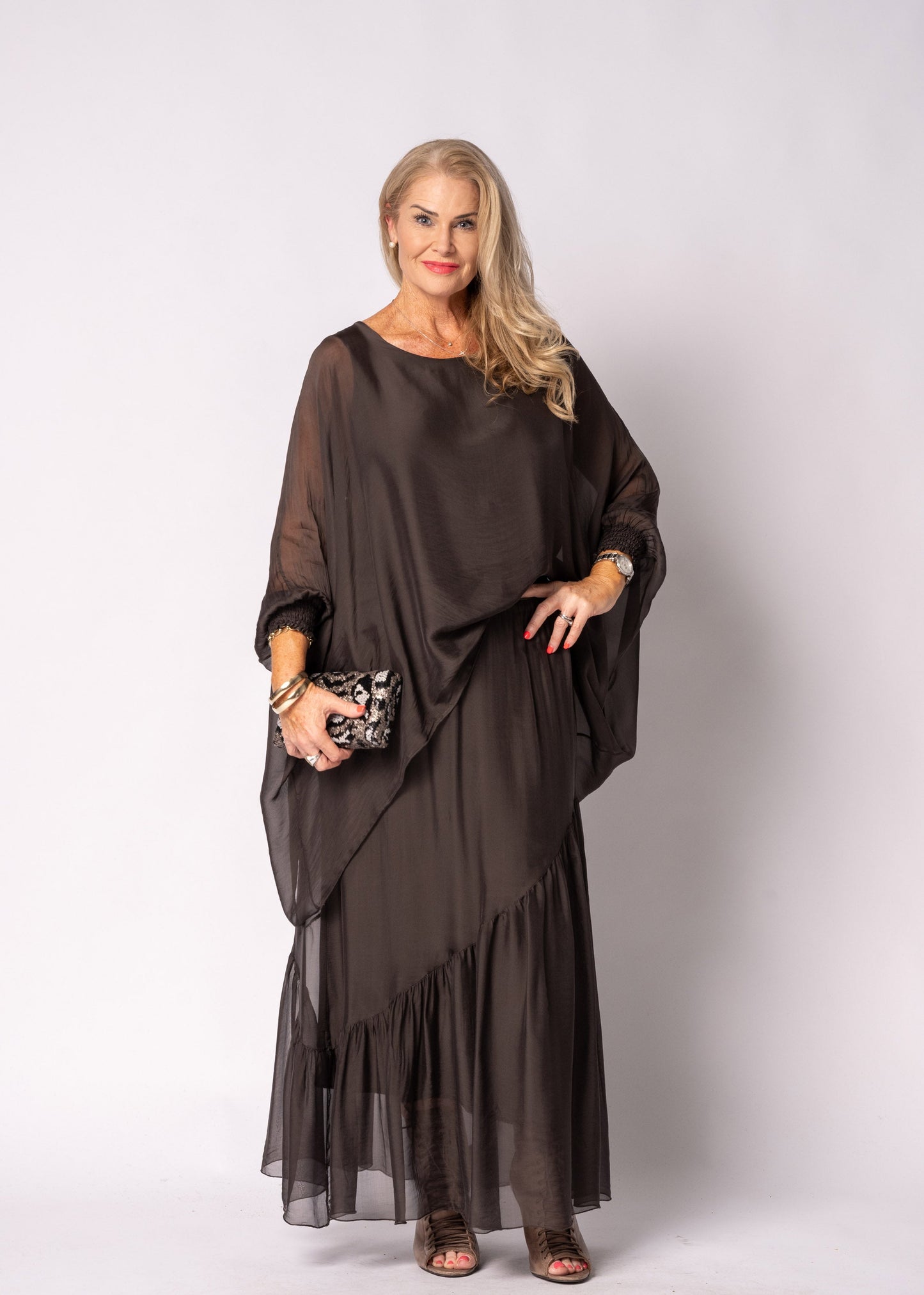 Adelise Silk Skirt in Chocolate Truffle