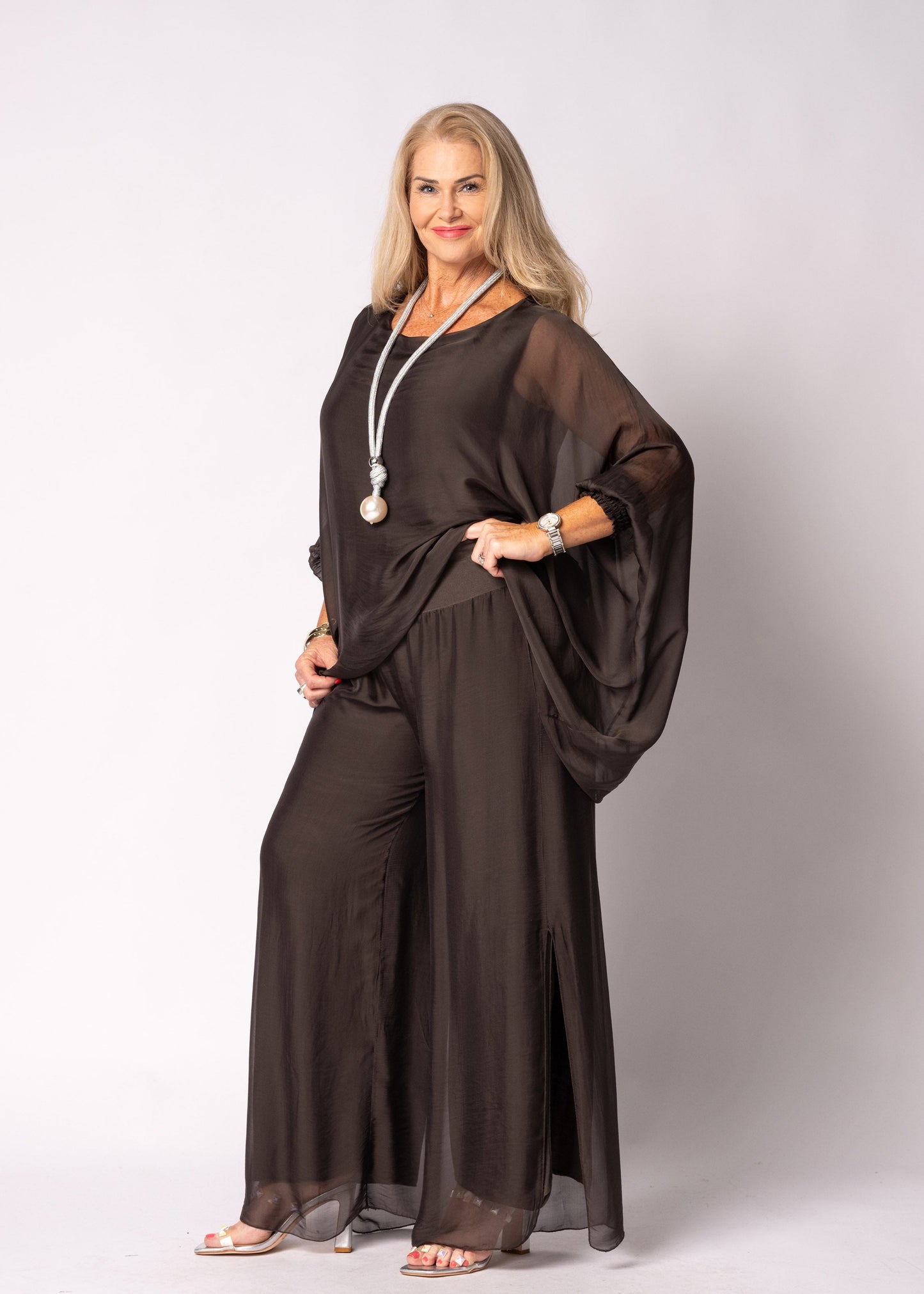 Gia Silk Pants in Chocolate Truffle