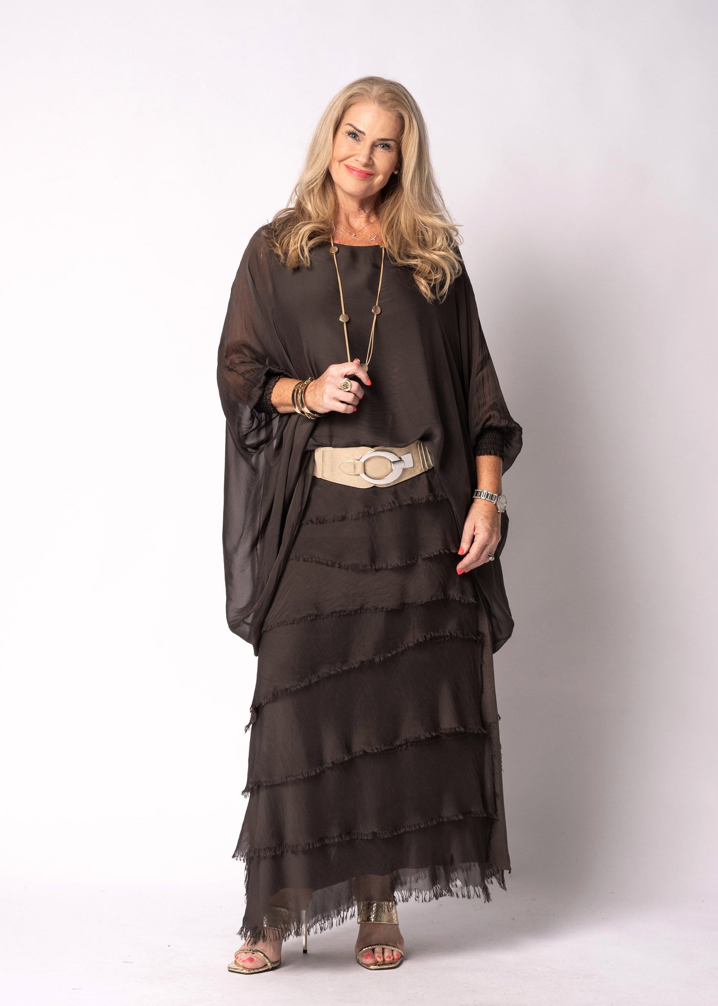 Fifi Silk Skirt in Chocolate Truffle