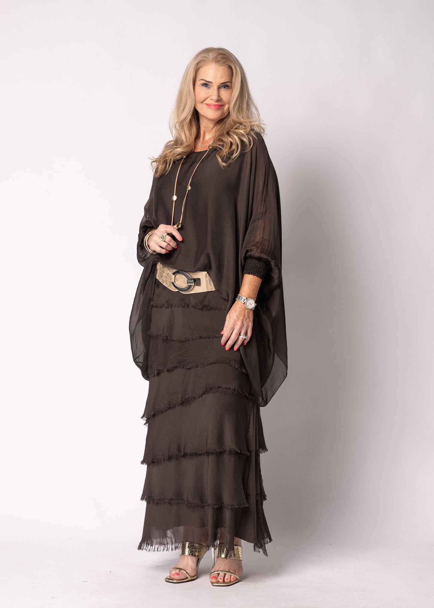 Fifi Silk Skirt in Chocolate Truffle