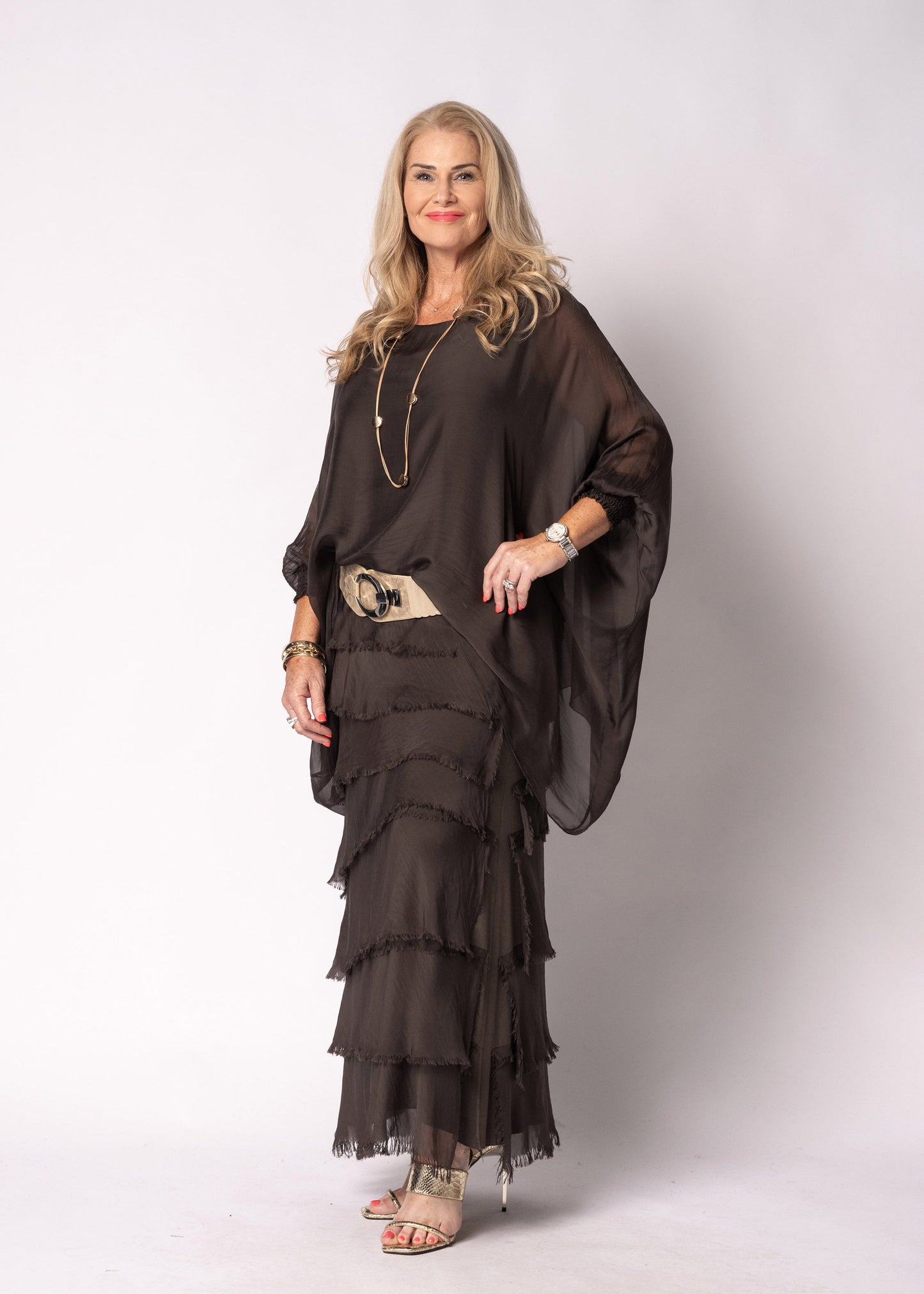 Fifi Silk Skirt in Chocolate Truffle