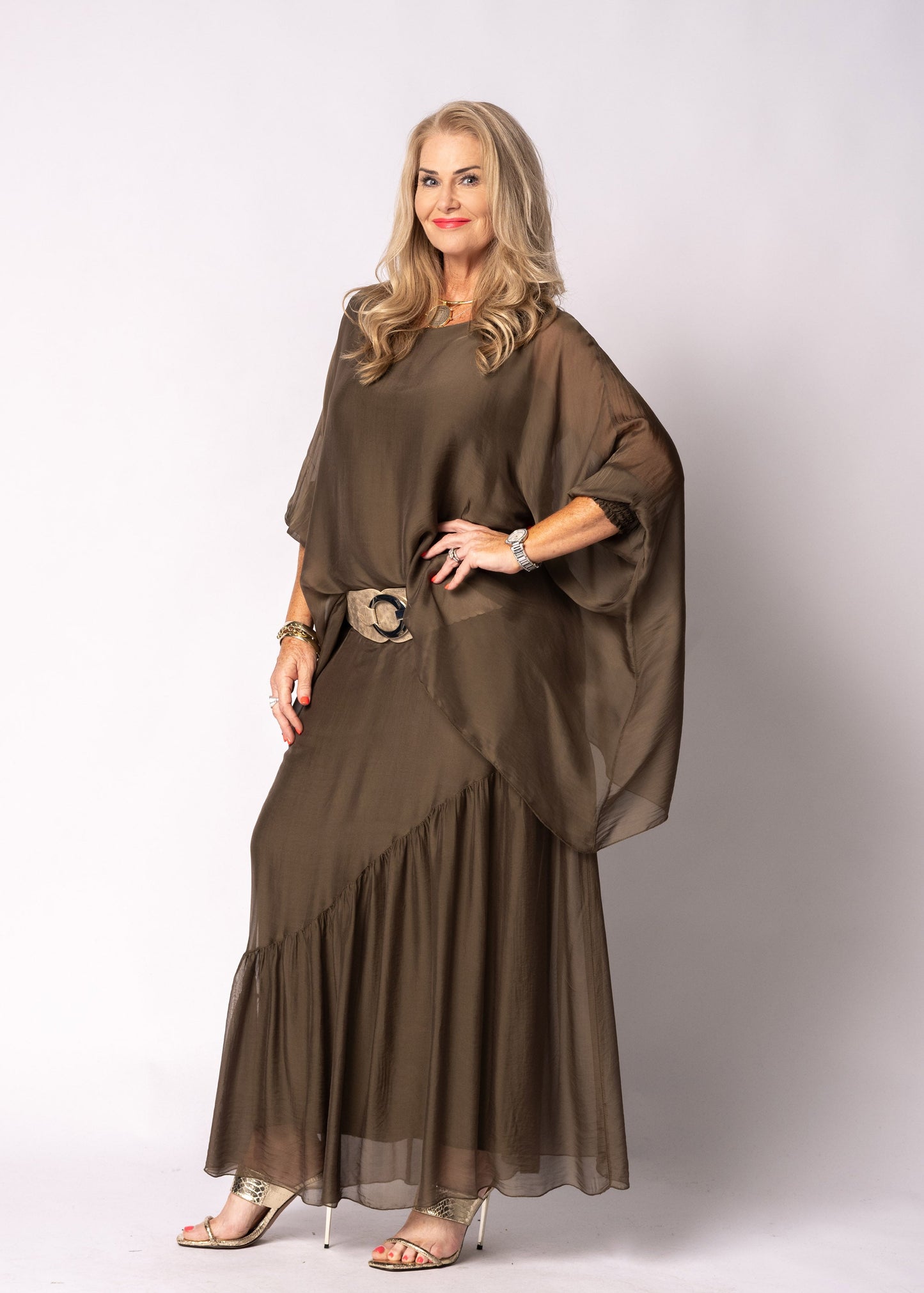 Adelise Silk Skirt in Moss Green