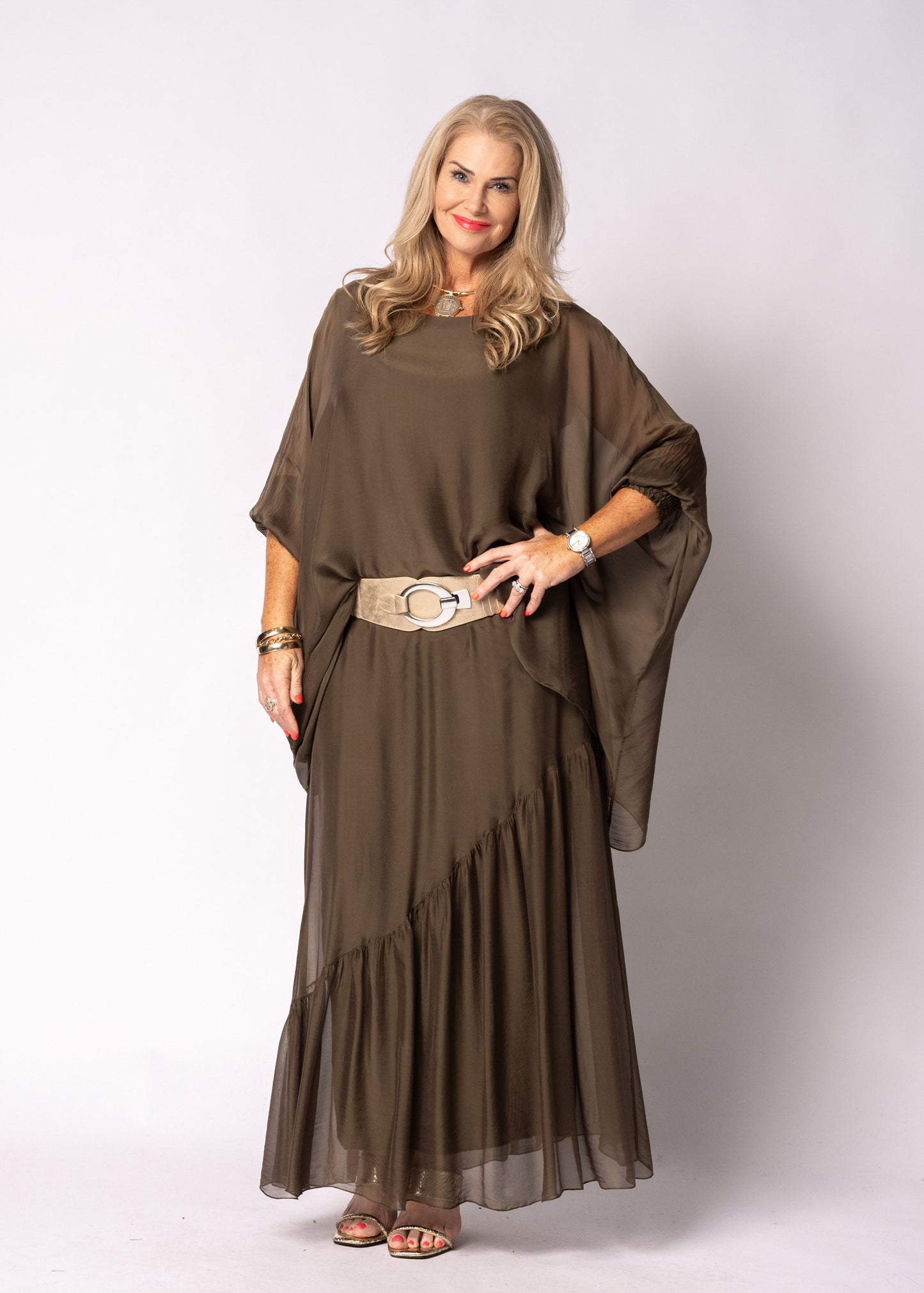 Adelise Silk Skirt in Moss Green