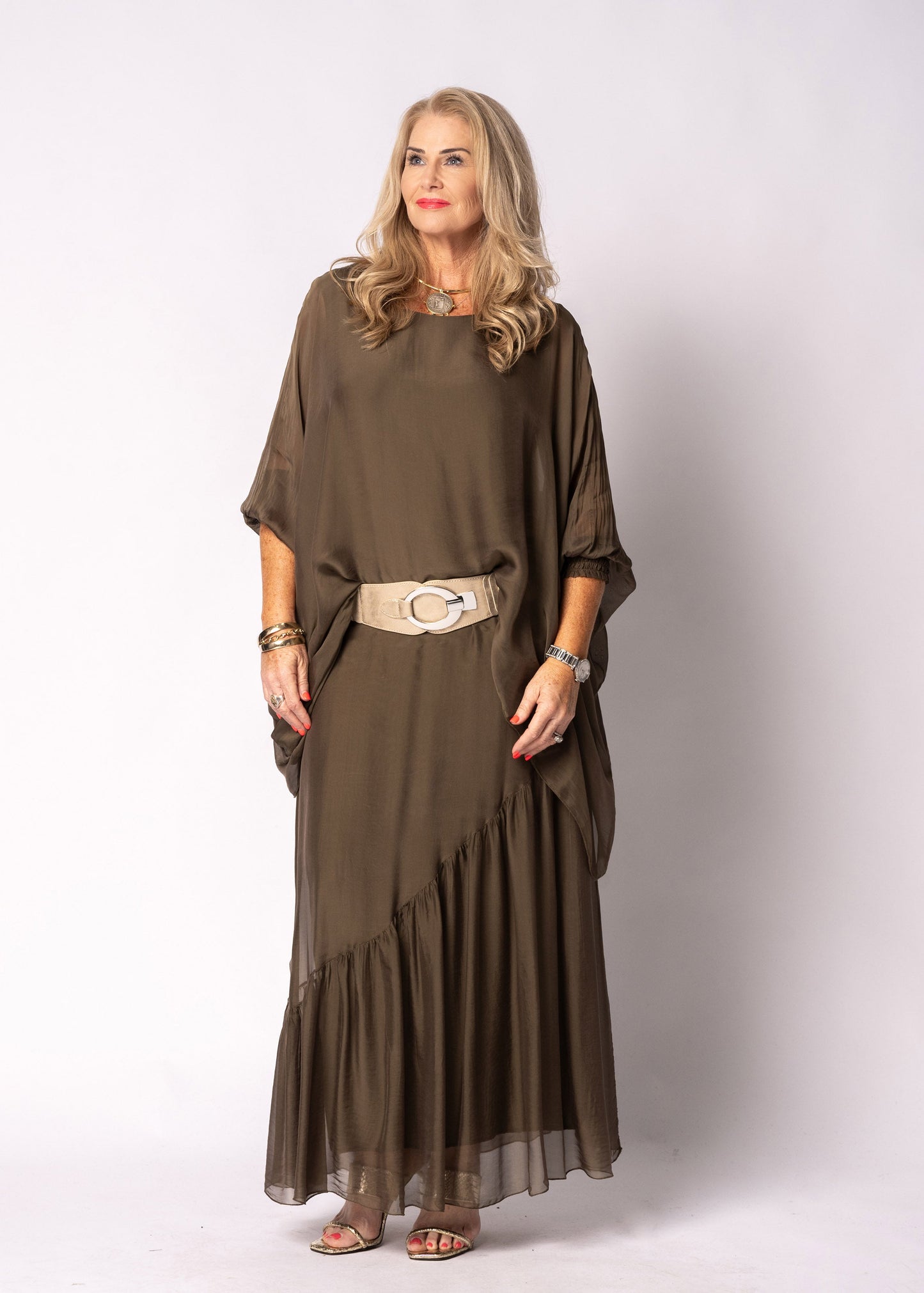 Adelise Silk Skirt in Moss Green