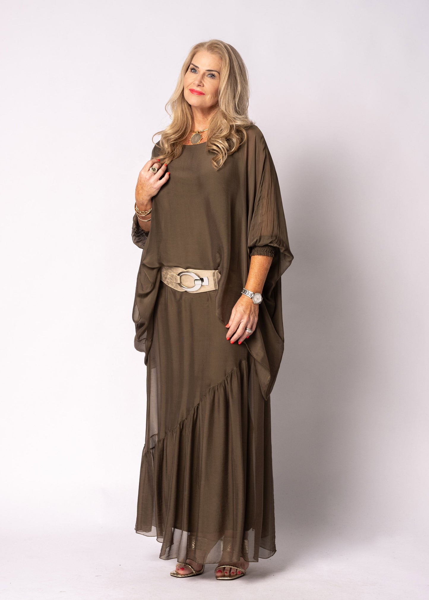 Adelise Silk Skirt in Moss Green