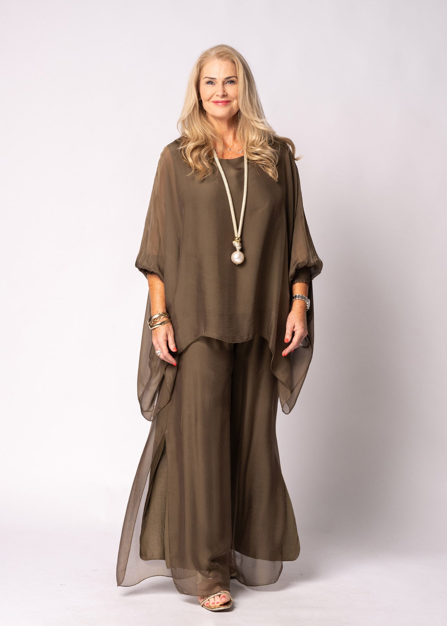Gia Silk Pants in Moss Green