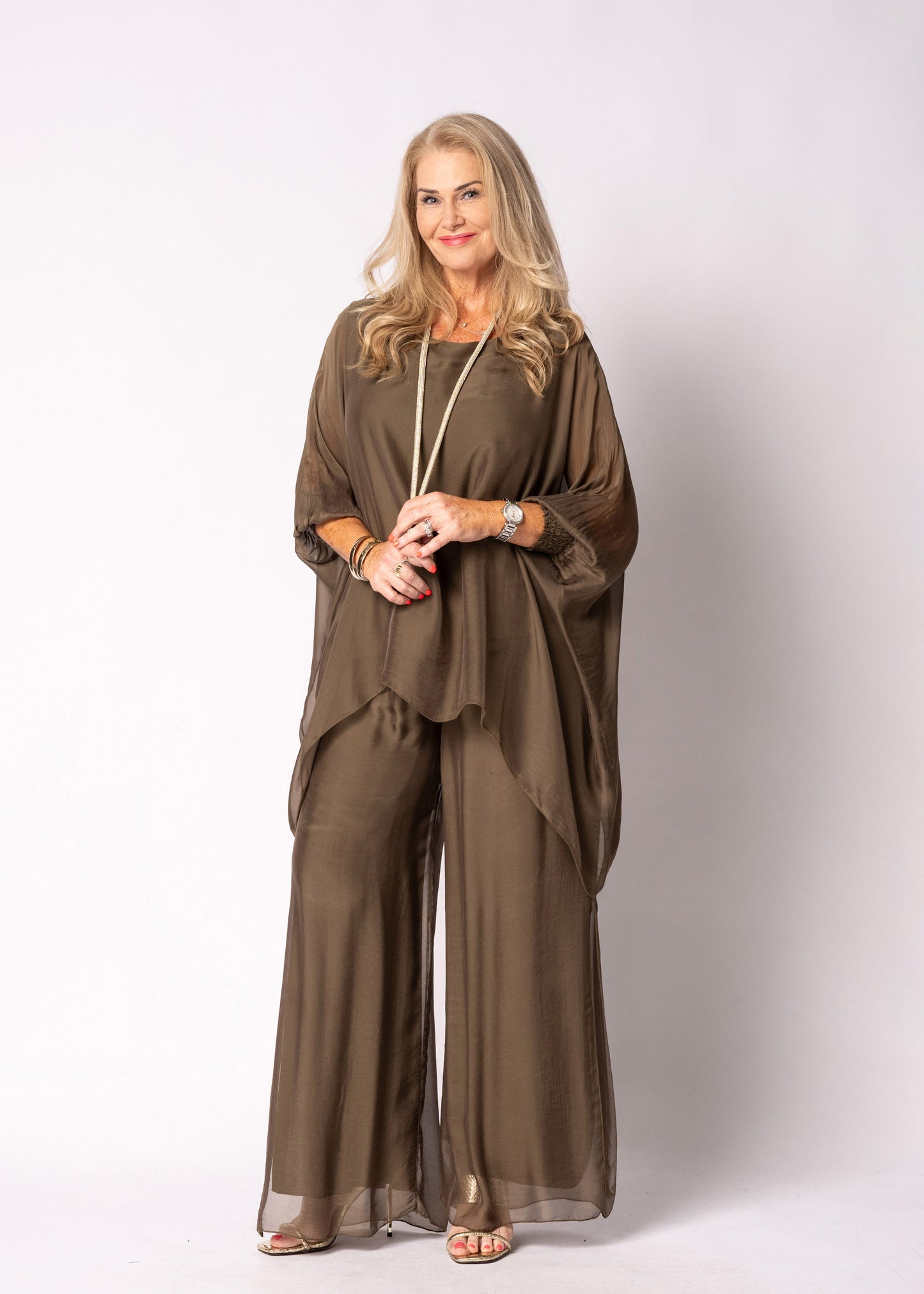 Gia Silk Pants in Moss Green