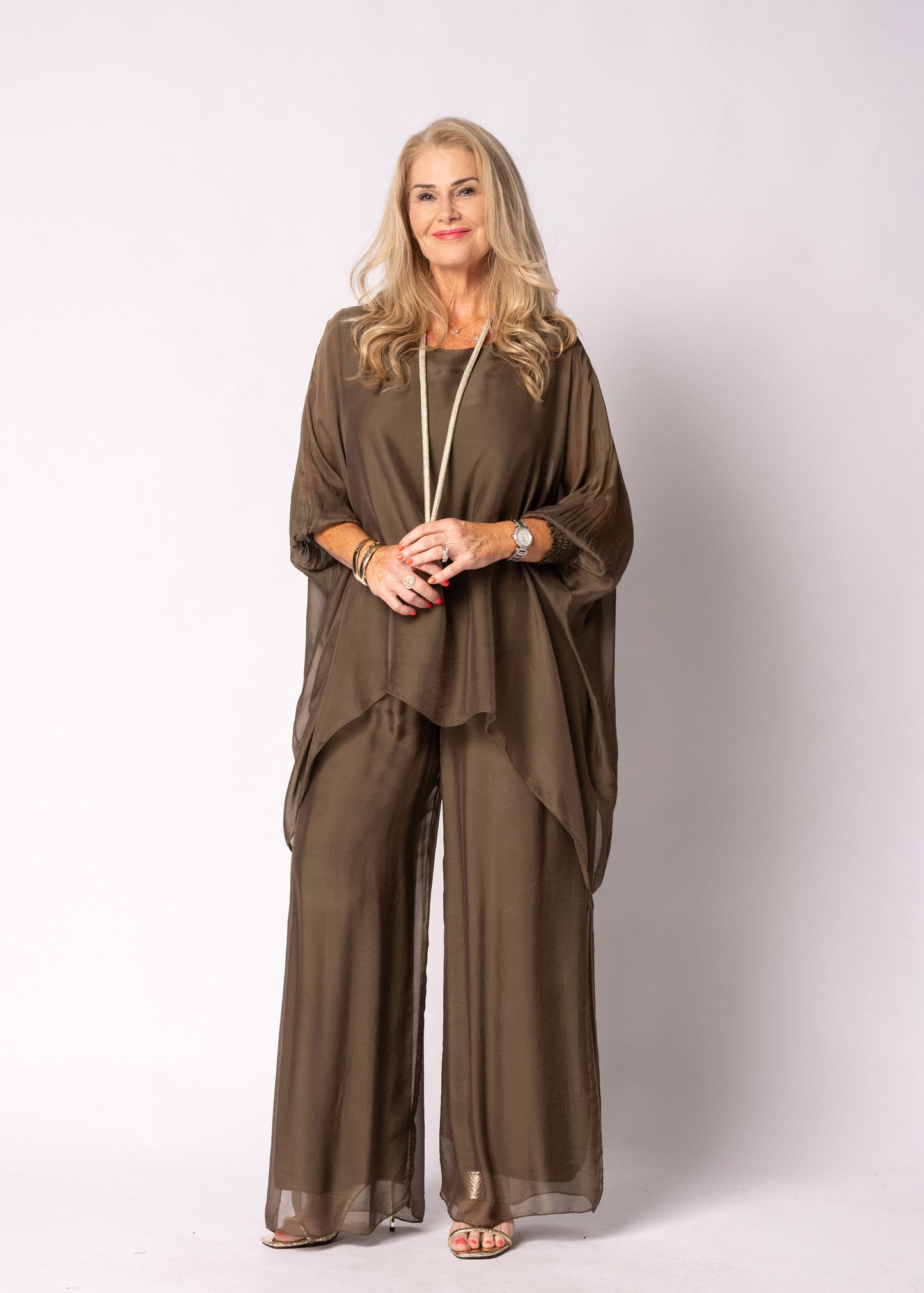 Gia Silk Pants in Moss Green
