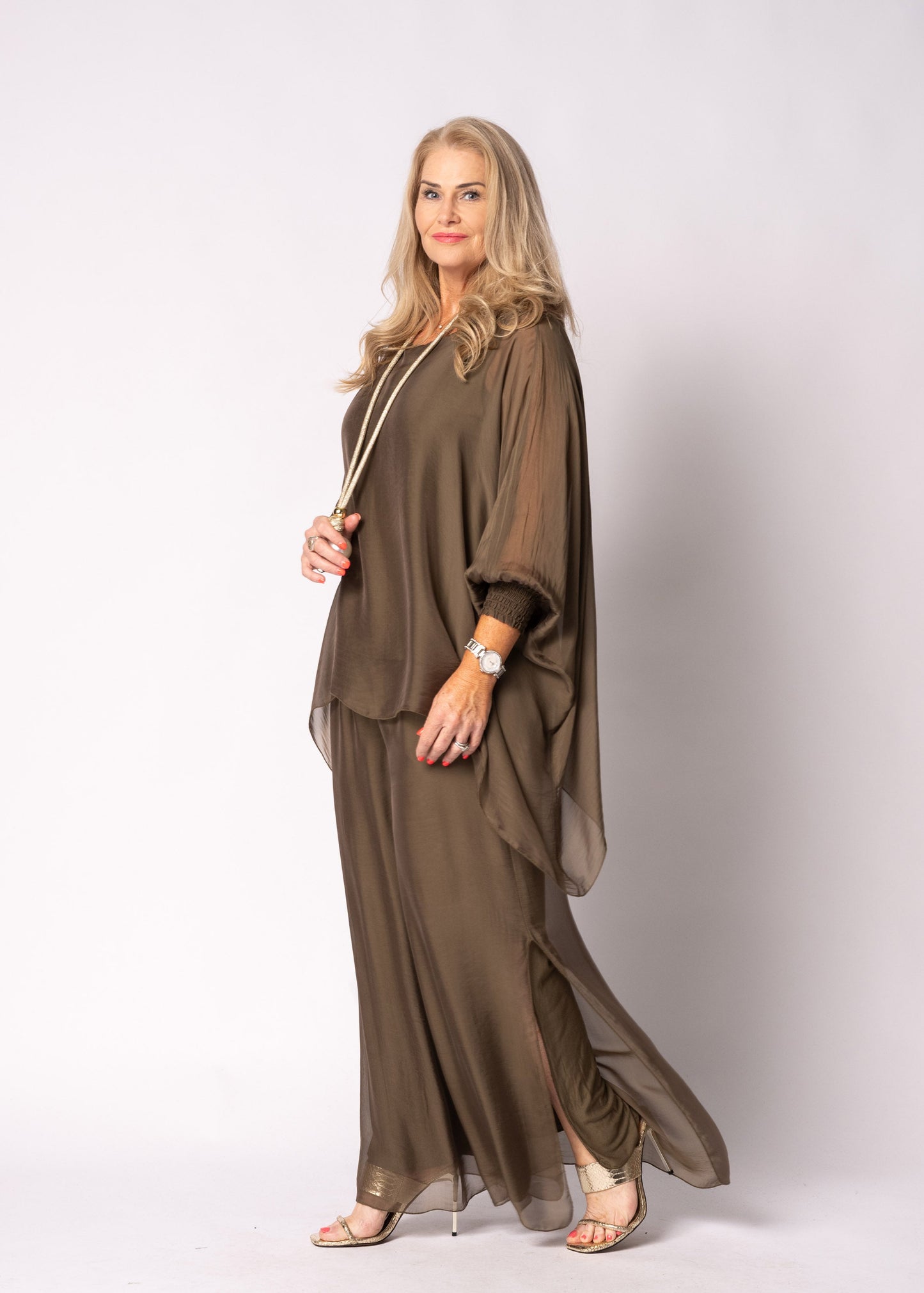 Gia Silk Pants in Moss Green