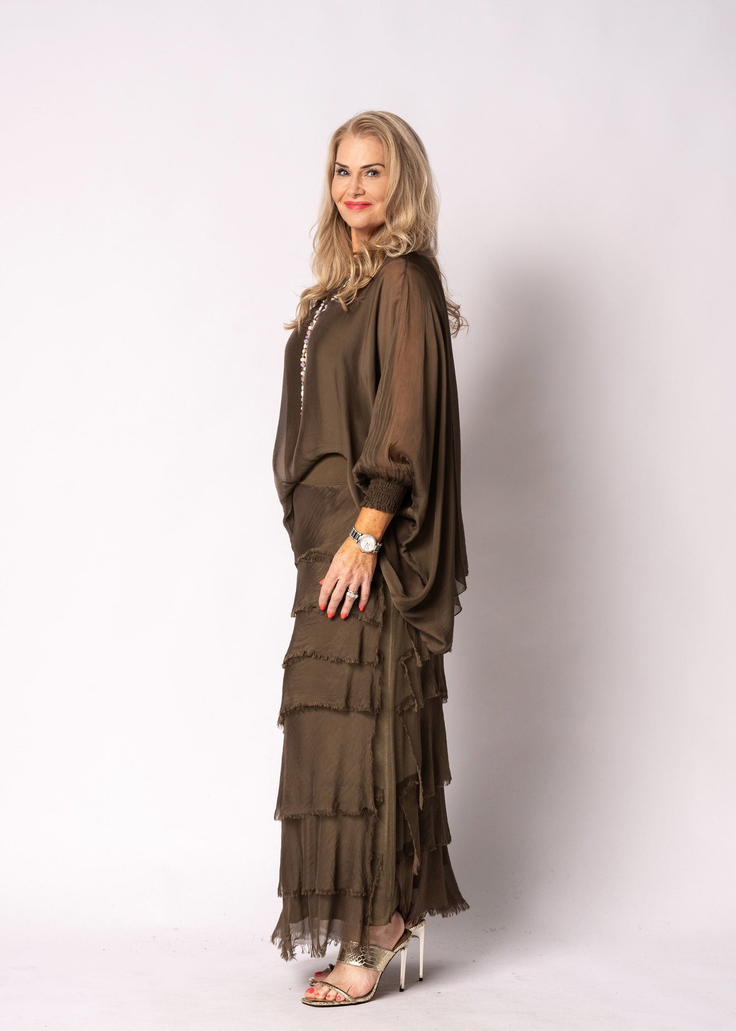 Fifi Silk Skirt in Moss Green