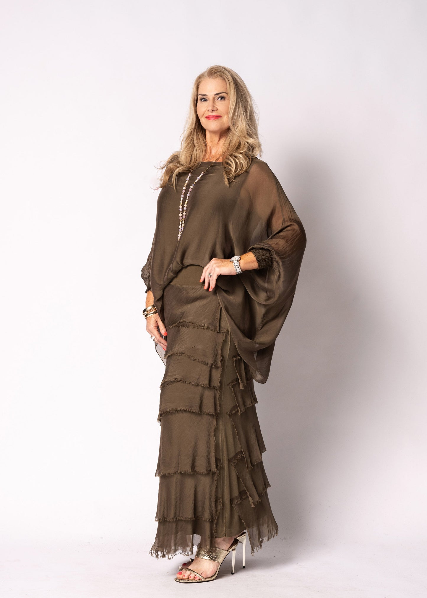 Fifi Silk Skirt in Moss Green