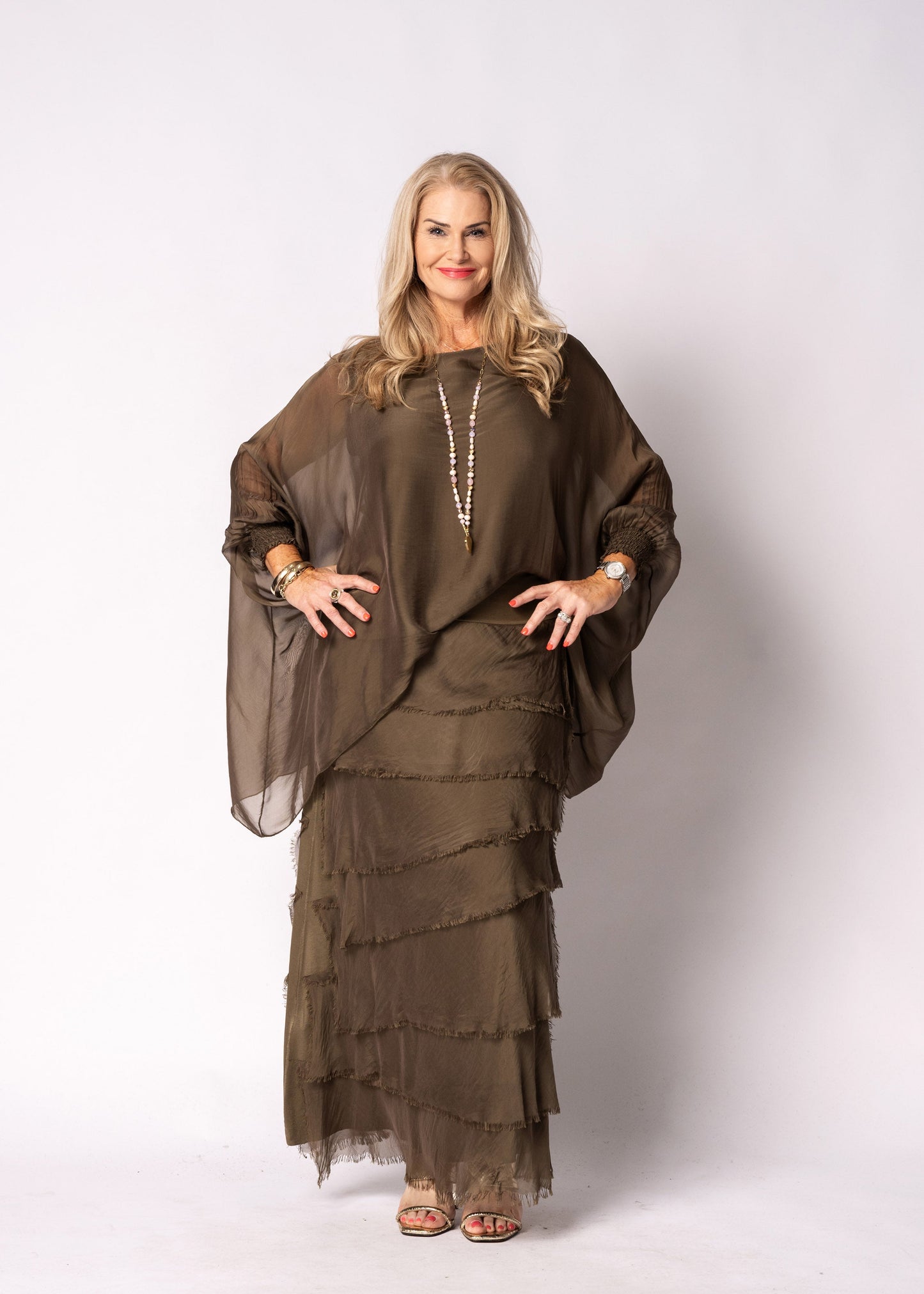 Fifi Silk Skirt in Moss Green