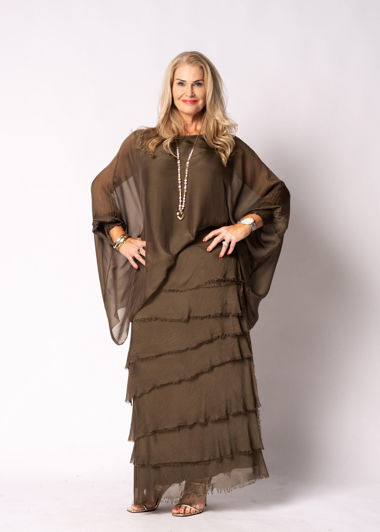 Fifi Silk Skirt in Moss Green